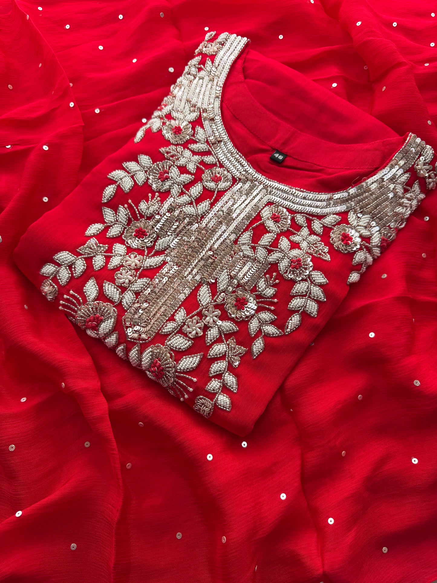 Red Designer Embroidered Ethnic Kurta Set with Palazzo & Dupatta for Women