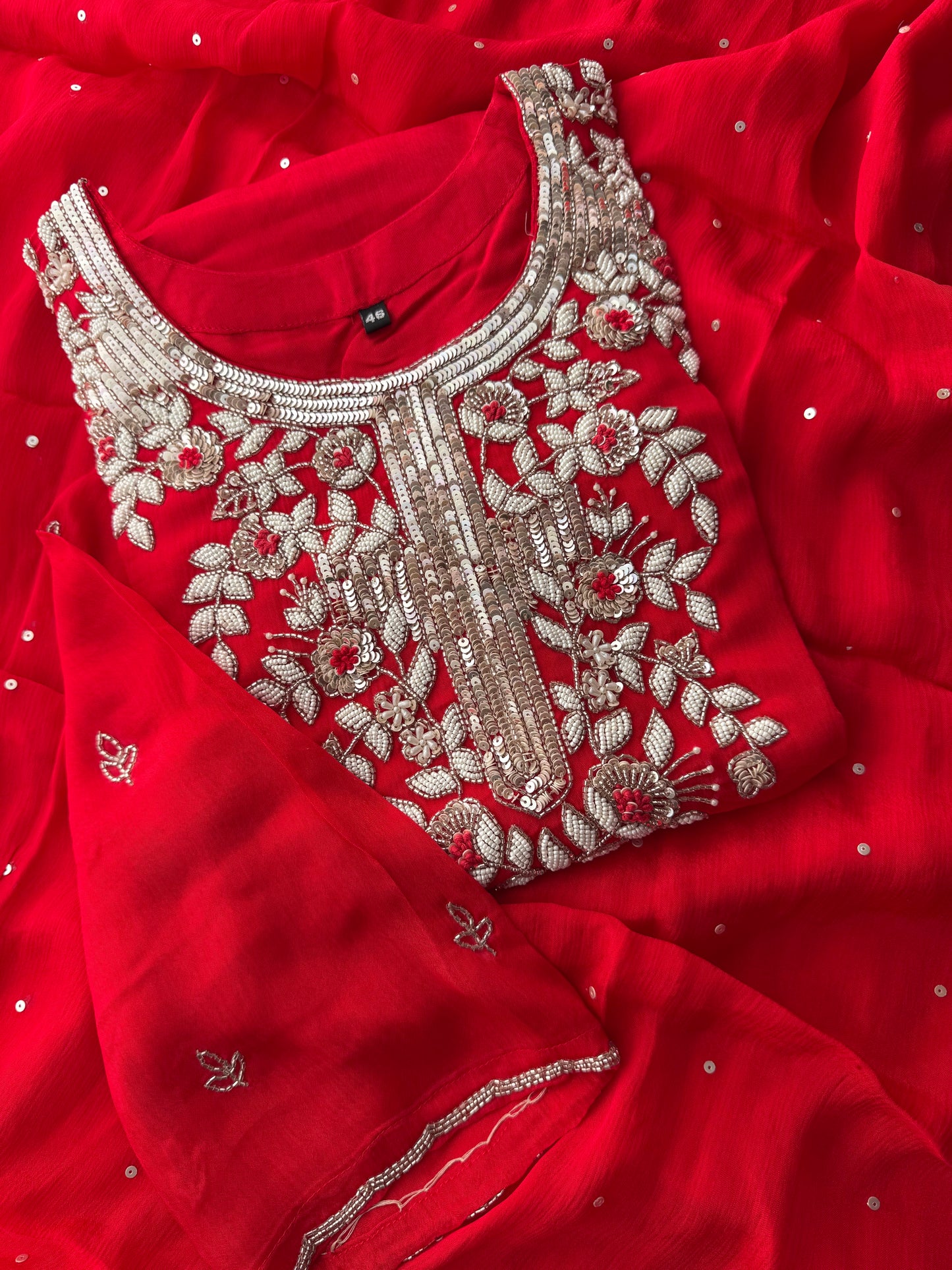 Red Designer Embroidered Ethnic Kurta Set with Palazzo & Dupatta for Women