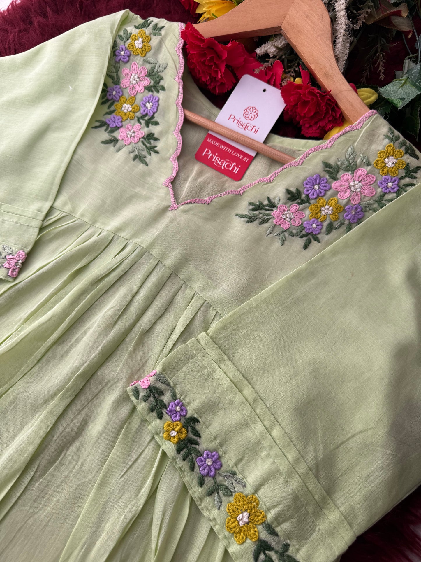 Women Thread Embroidered A-Line Kurti Pant Co-ord Set | Ethnic Office & Daily Wear