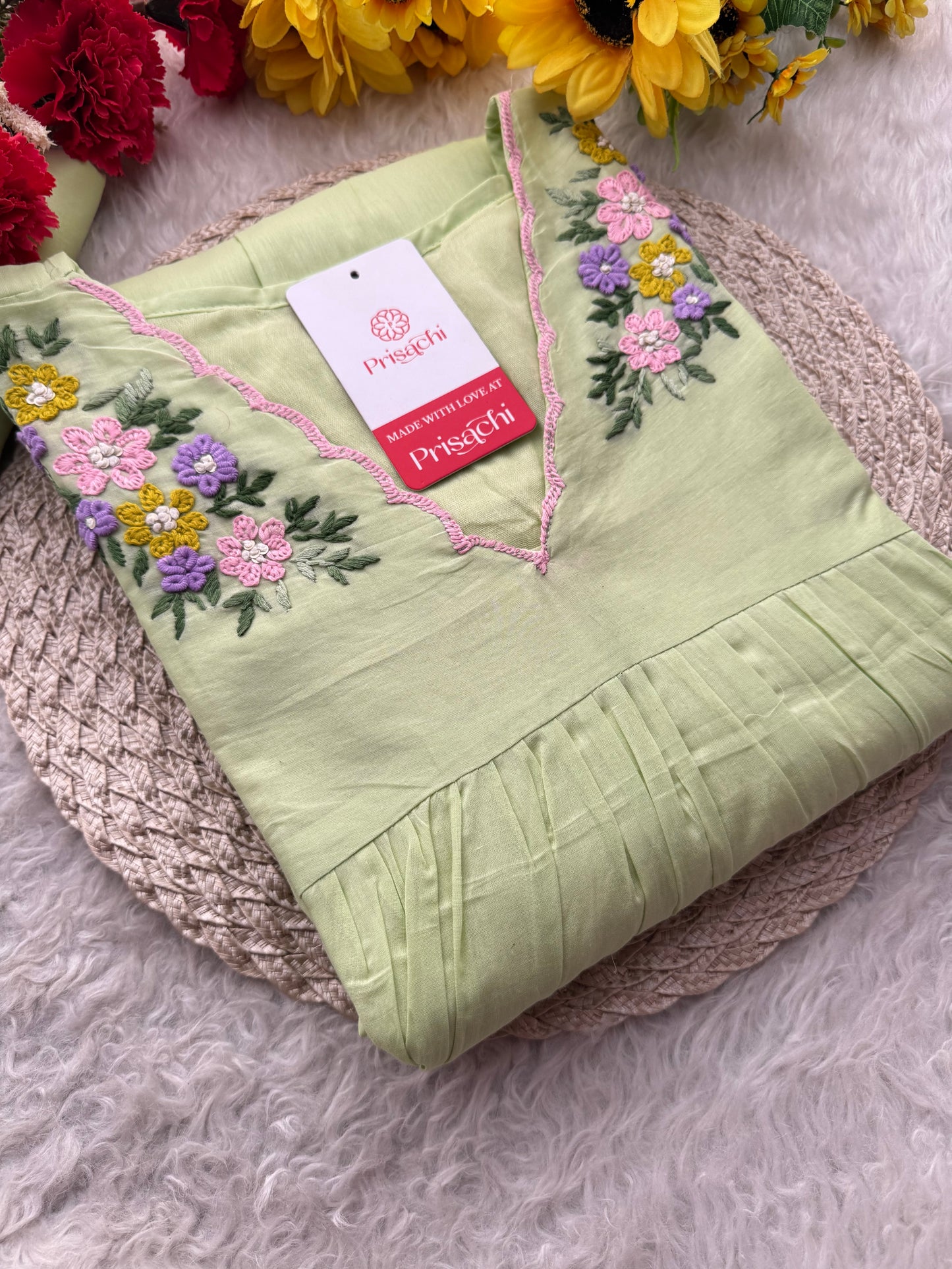 Women Thread Embroidered A-Line Kurti Pant Co-ord Set | Ethnic Office & Daily Wear