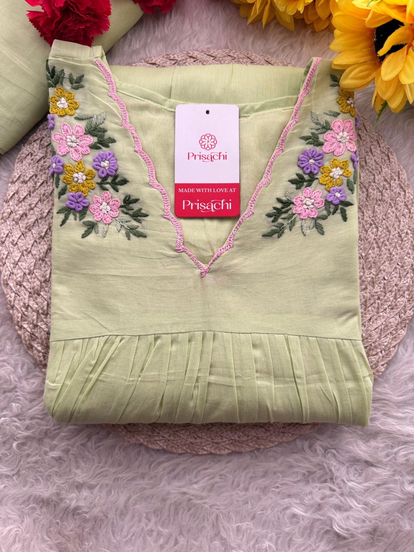 Women Thread Embroidered A-Line Kurti Pant Co-ord Set | Ethnic Office & Daily Wear