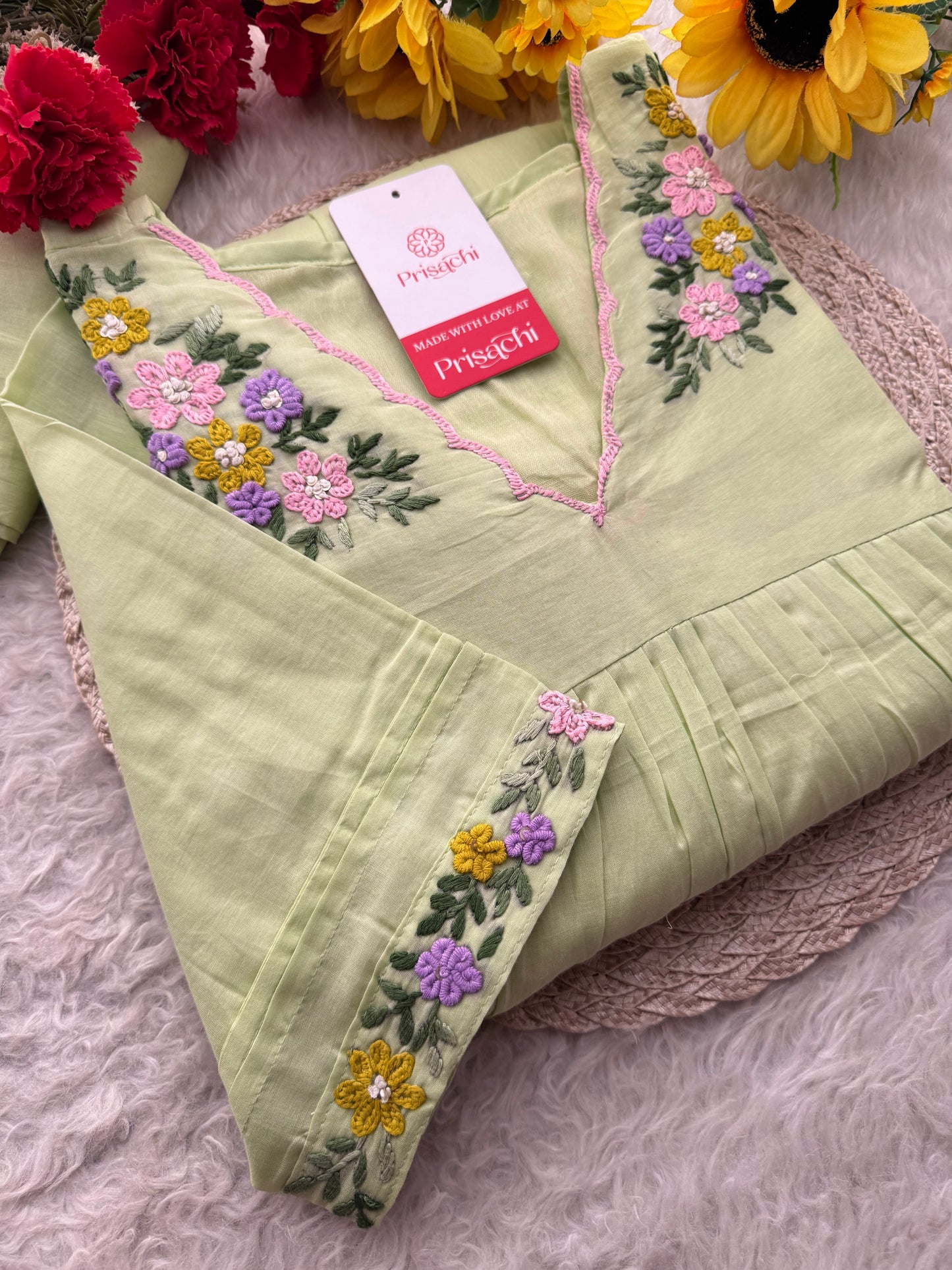 Women Thread Embroidered A-Line Kurti Pant Co-ord Set | Ethnic Office & Daily Wear