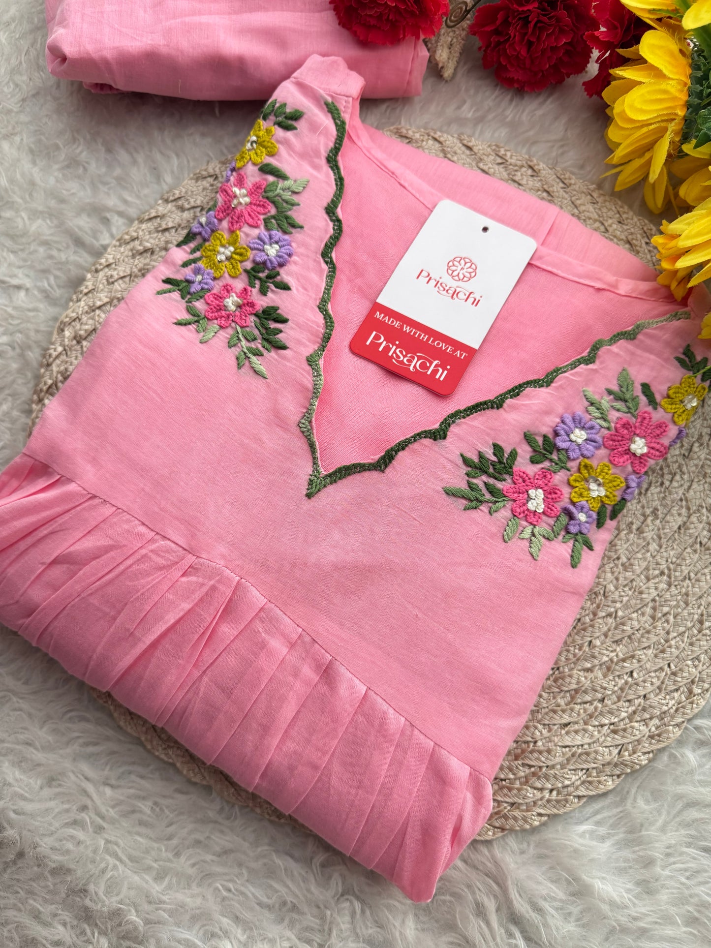 Women Thread Embroidered A-Line Kurti Pant Co-ord Set | Ethnic Office & Daily Wear