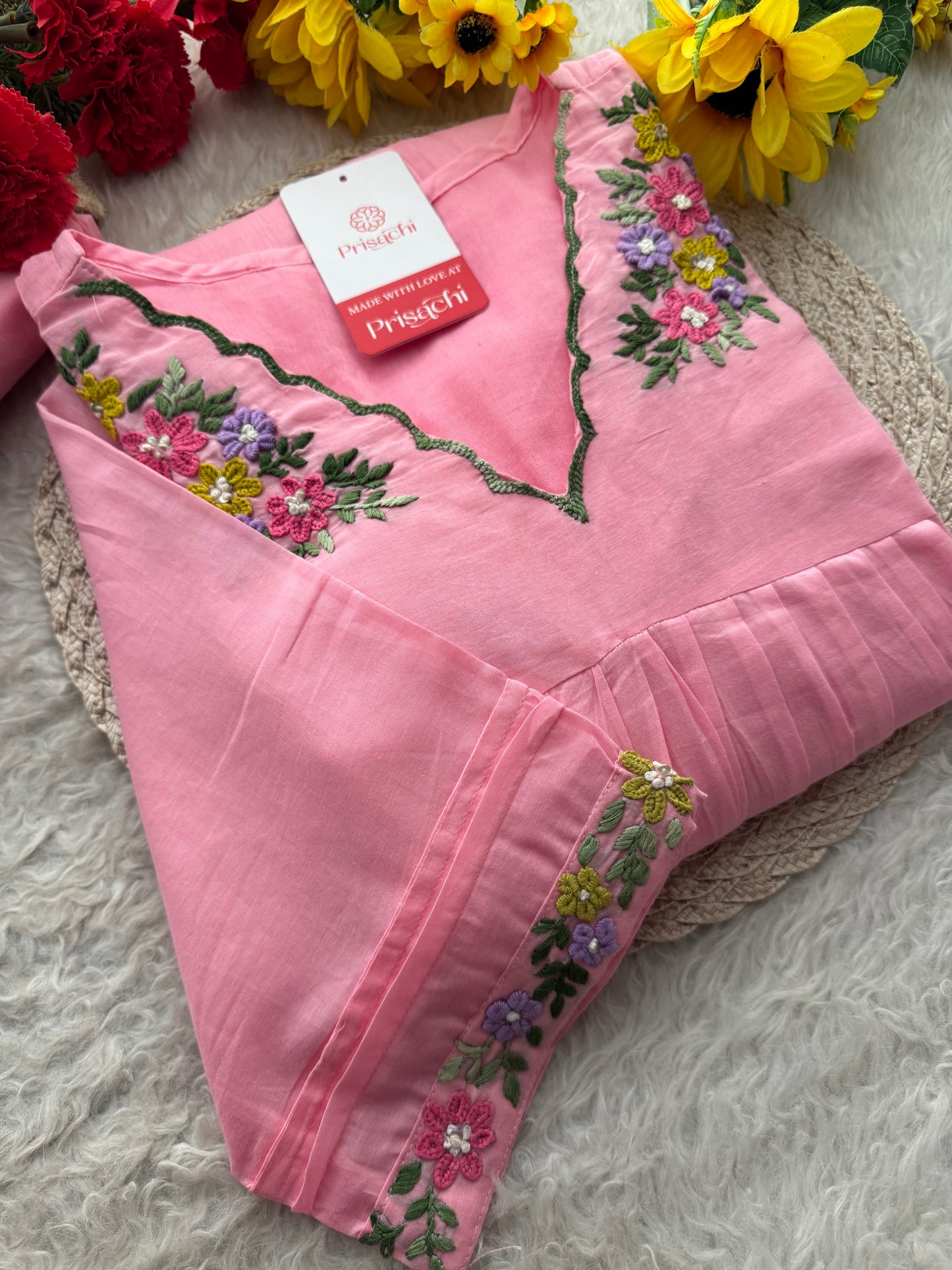 Women Thread Embroidered A-Line Kurti Pant Co-ord Set | Ethnic Office & Daily Wear