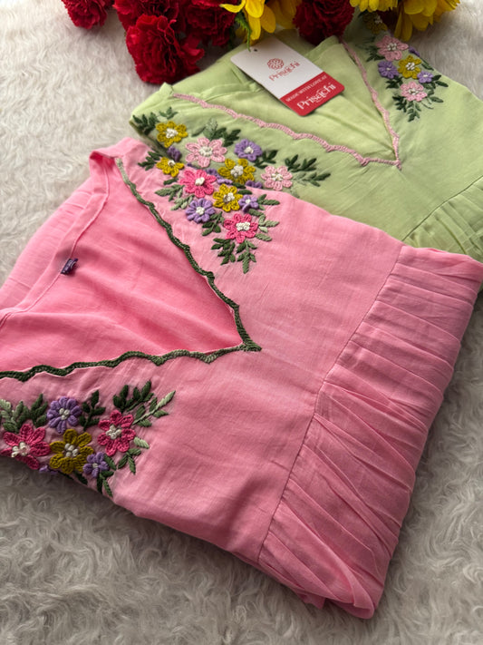 Women Thread Embroidered A-Line Kurti Pant Co-ord Set | Ethnic Office & Daily Wear