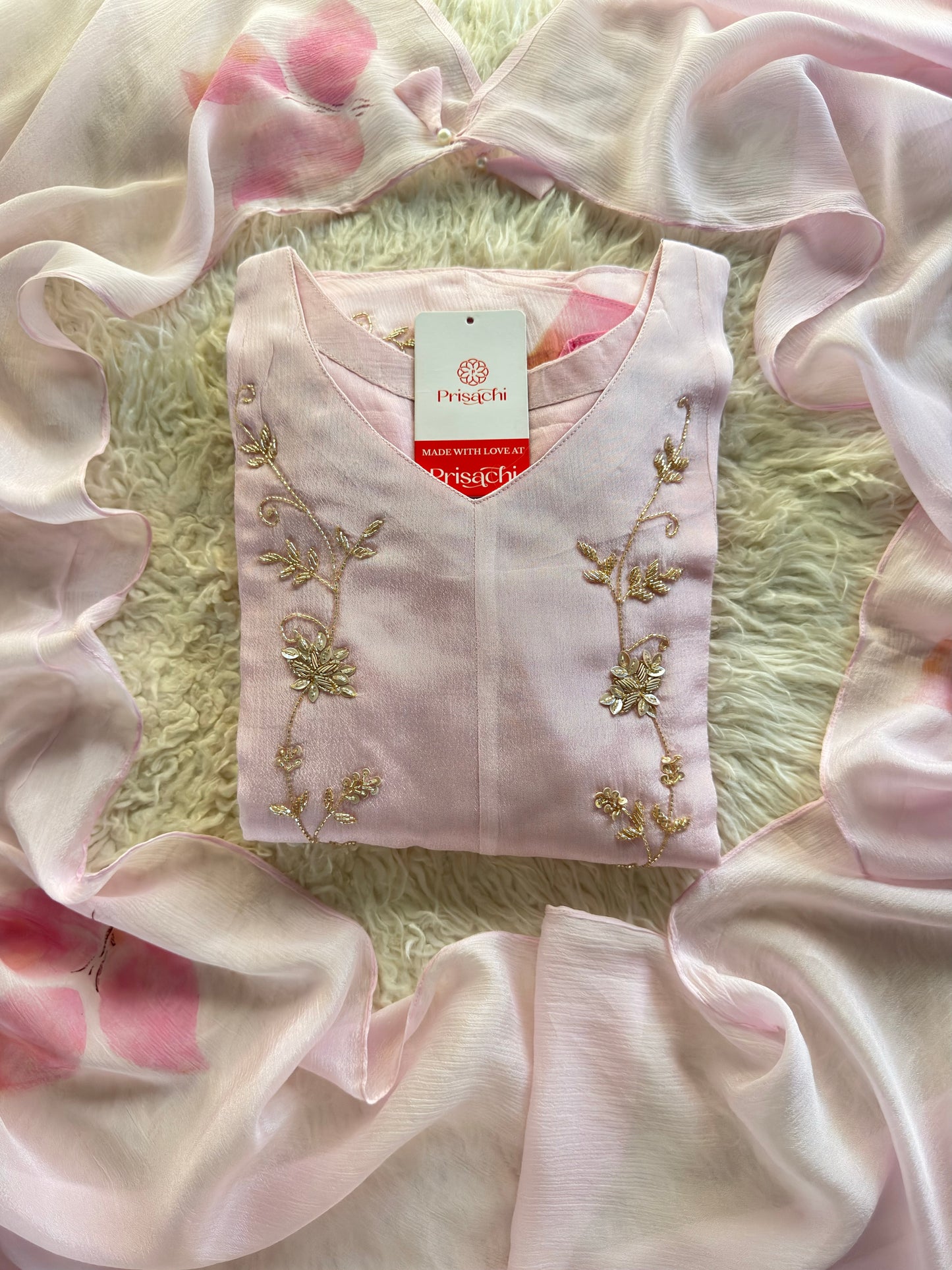 Prisachi Pink Embroidered kurta set with dupatta