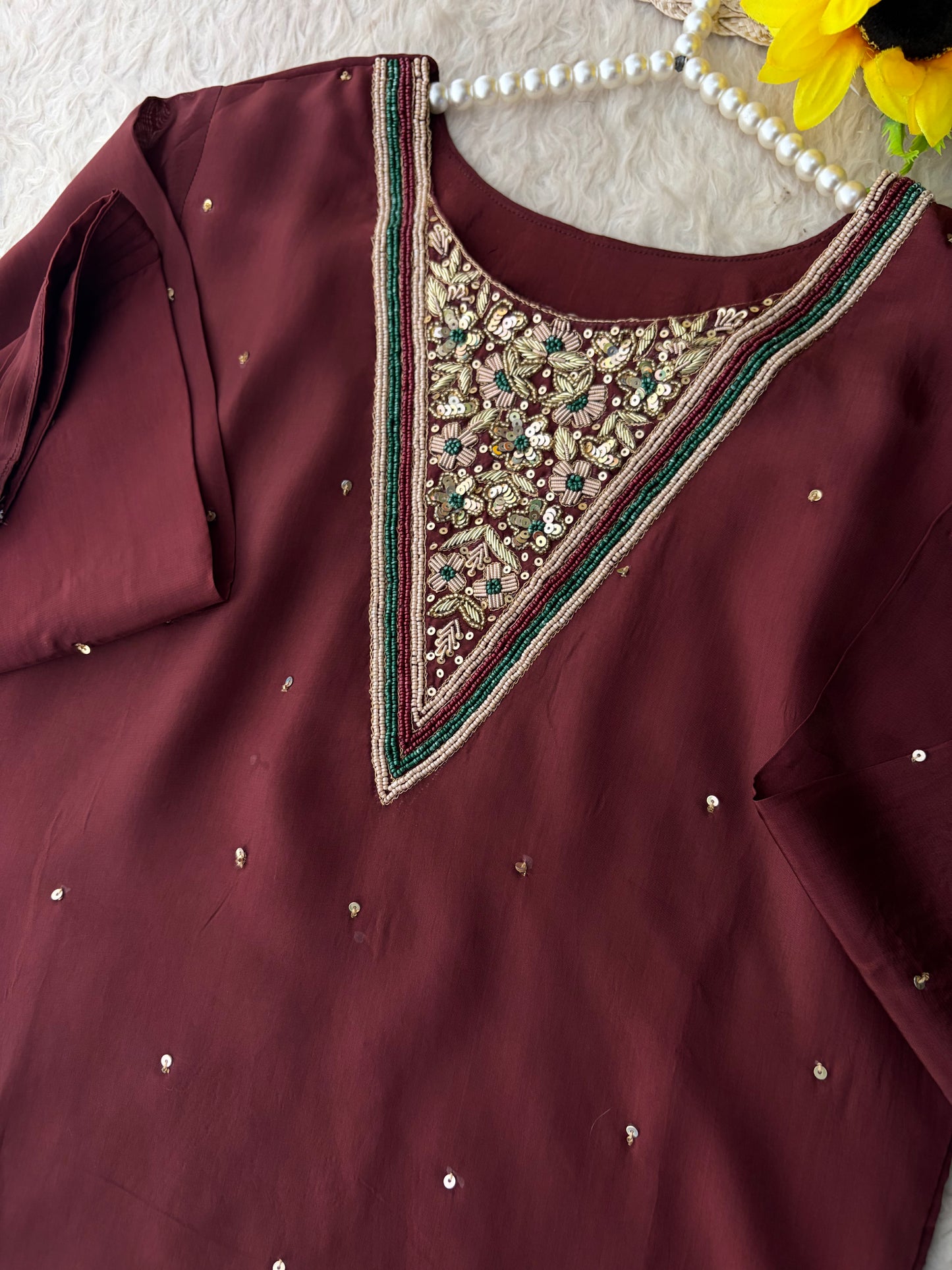 Brown Embroidered Kurta Set with Palazzo Pants & Dupatta | Festive & Party Wear Ethnic Sharara Set