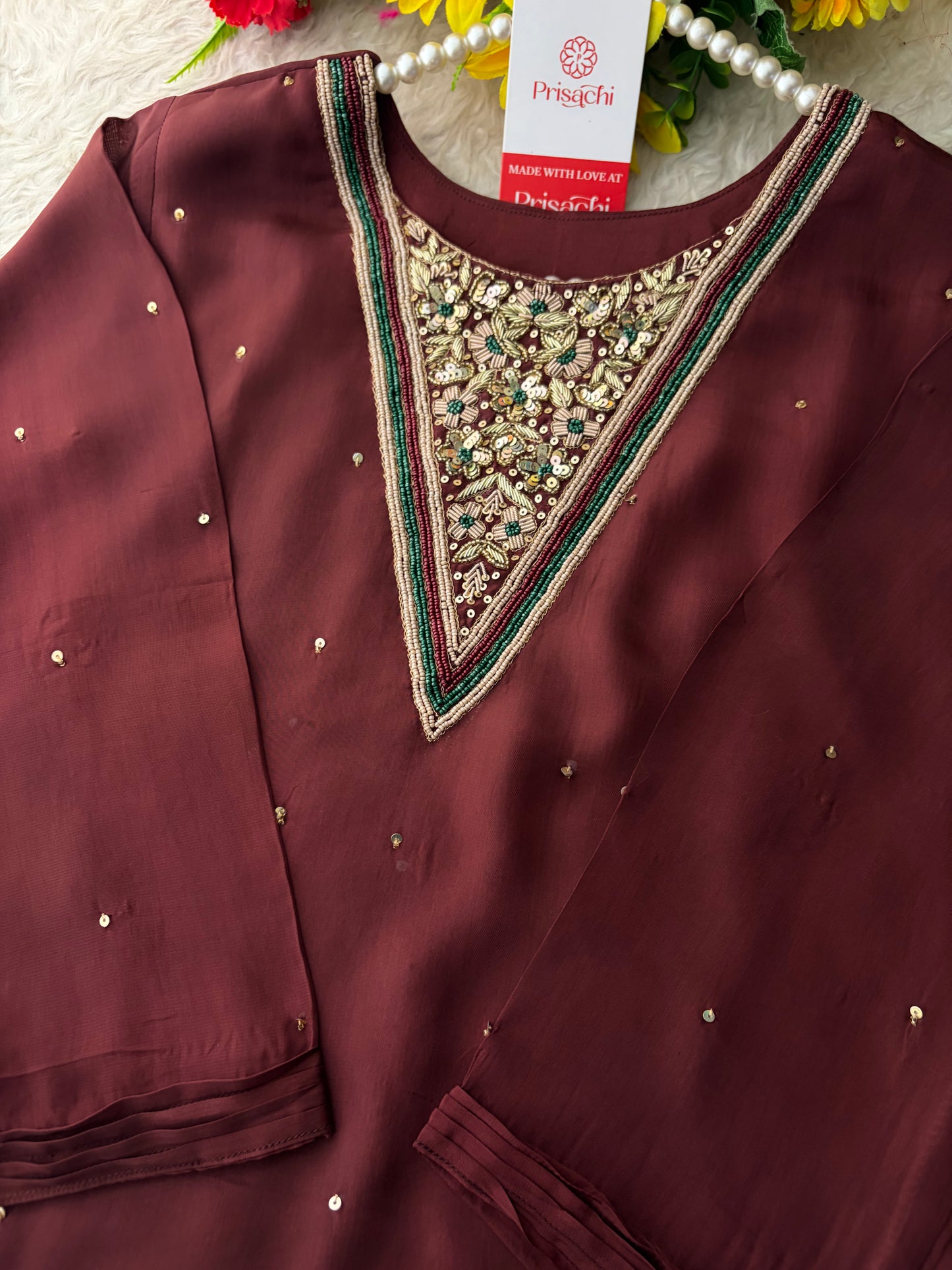 Brown Embroidered Kurta Set with Palazzo Pants & Dupatta | Festive & Party Wear Ethnic Sharara Set
