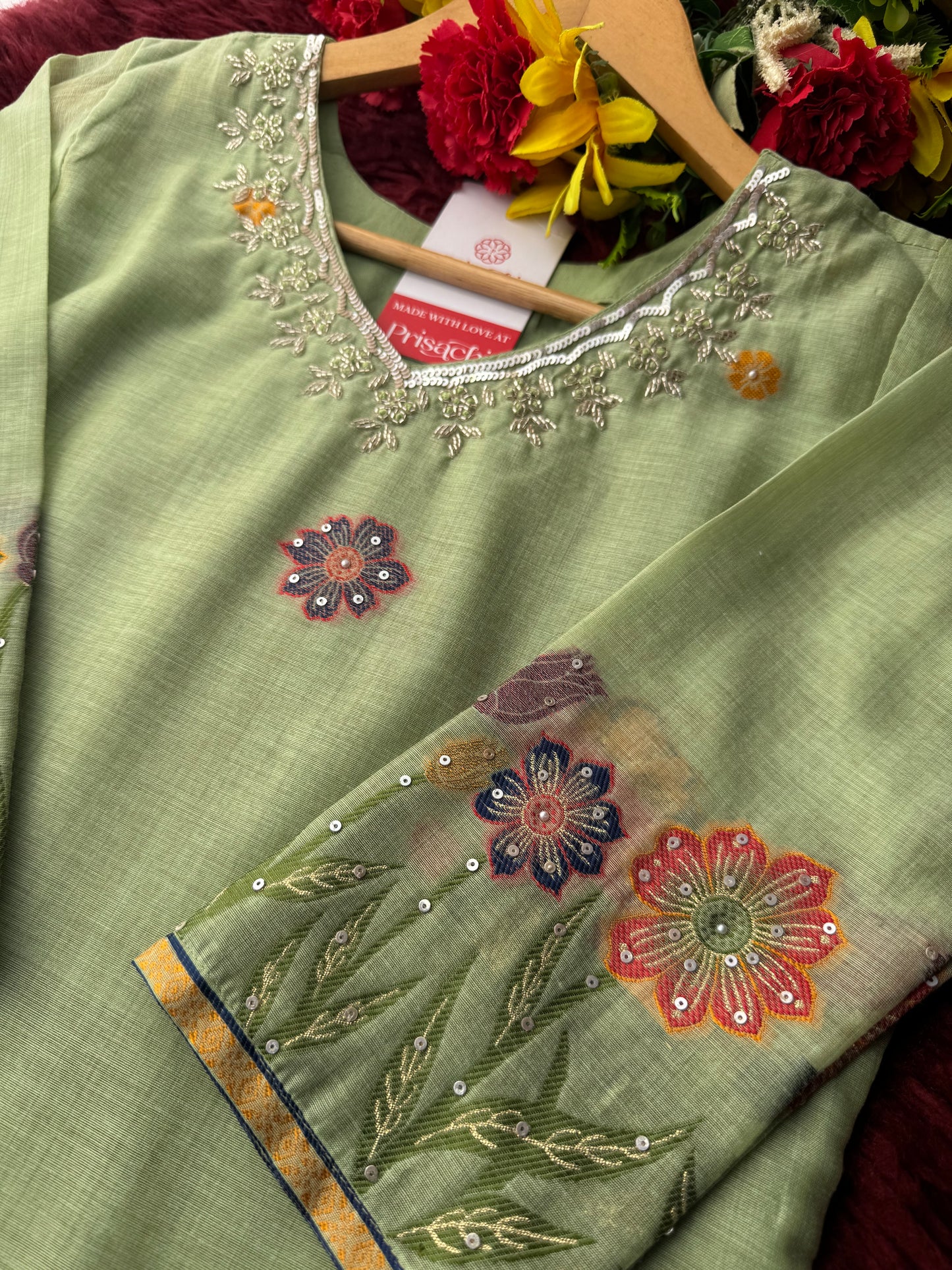 Pista Green Floral Embroidered Designer Kurta Set for Women with Pants & Dupatta | Ethnic Wear