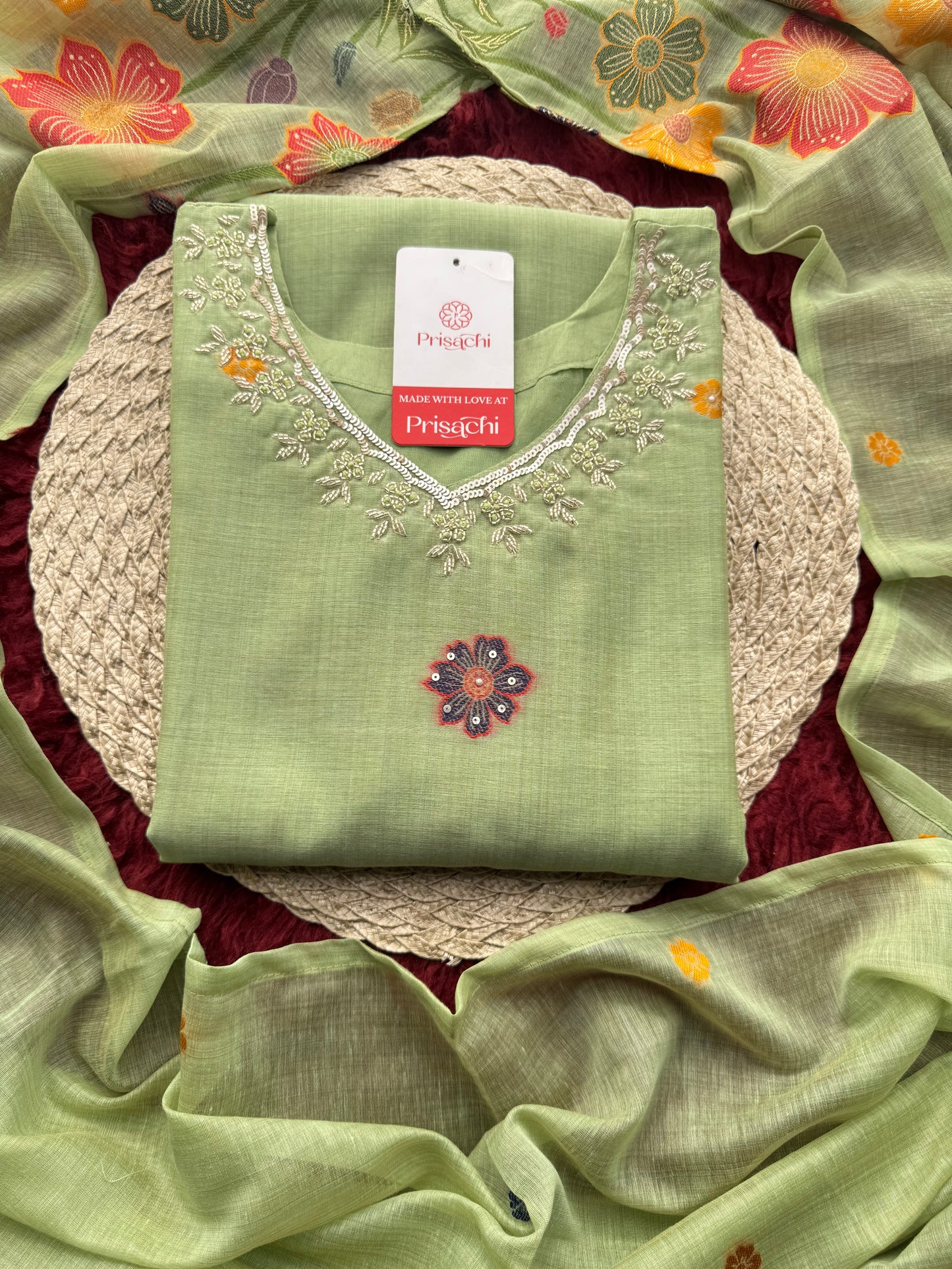 Pista Green Floral Embroidered Designer Kurta Set for Women with Pants & Dupatta | Ethnic Wear