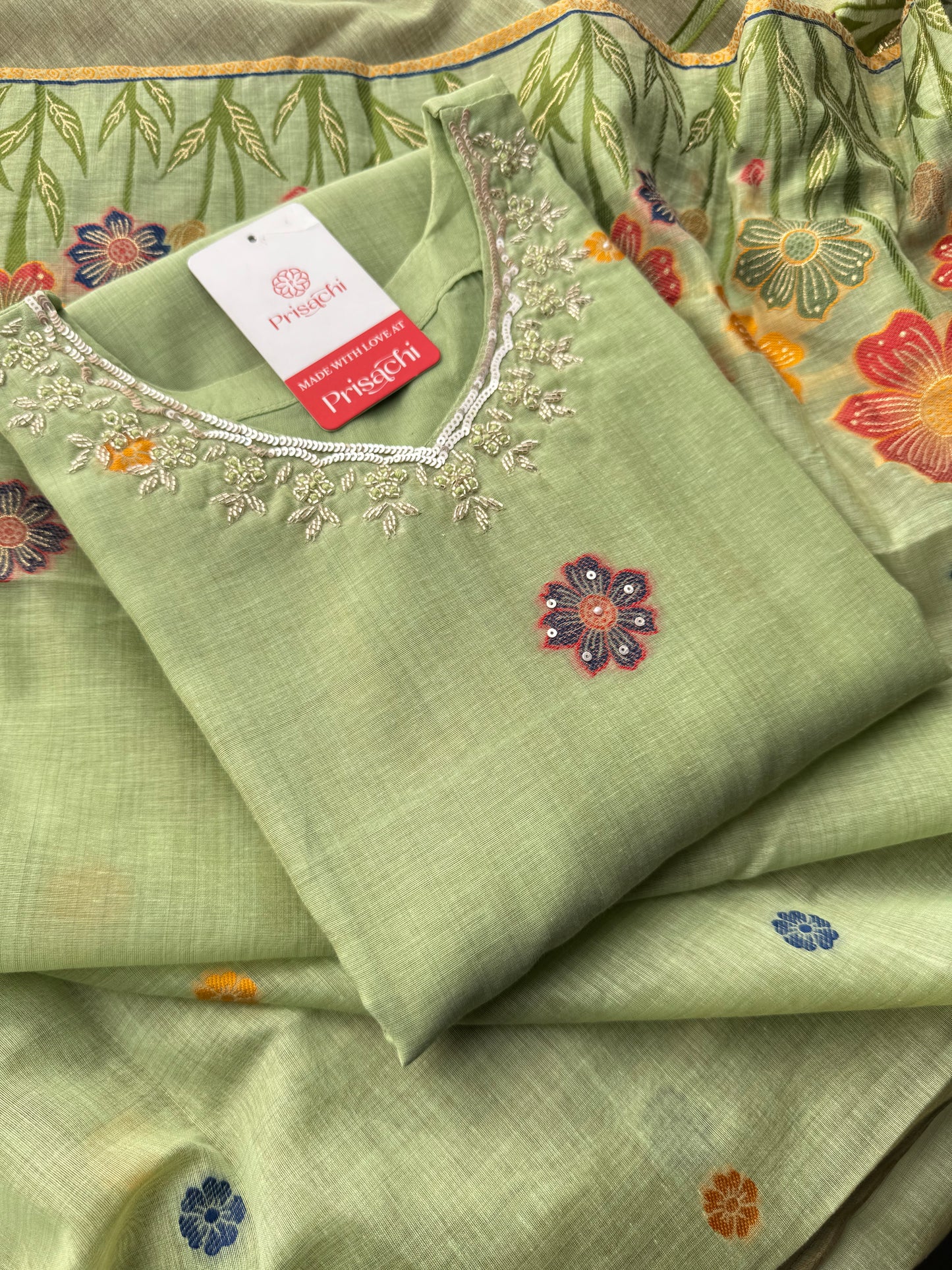 Pista Green Floral Embroidered Designer Kurta Set for Women with Pants & Dupatta | Ethnic Wear