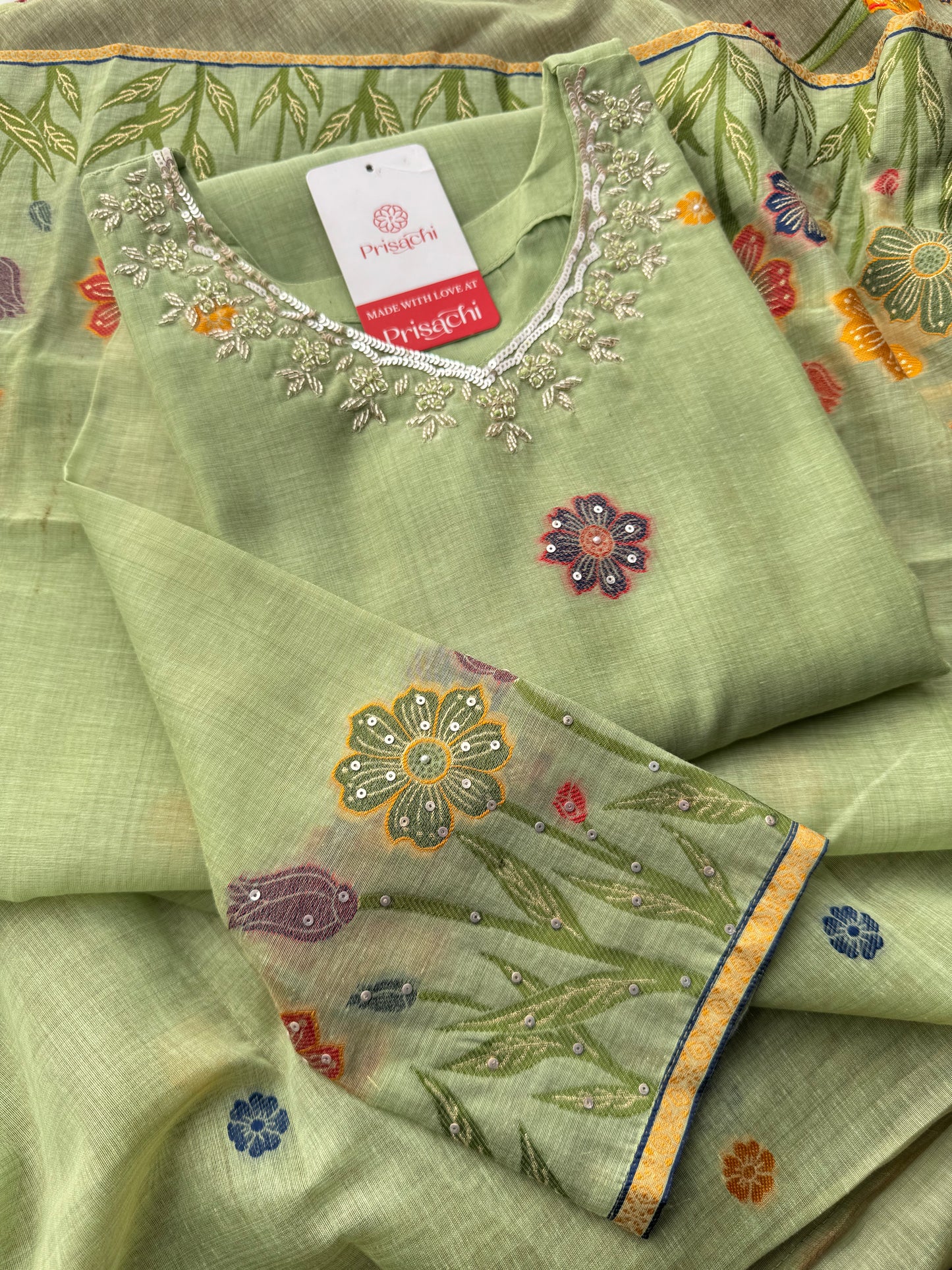 Pista Green Floral Embroidered Designer Kurta Set for Women with Pants & Dupatta | Ethnic Wear
