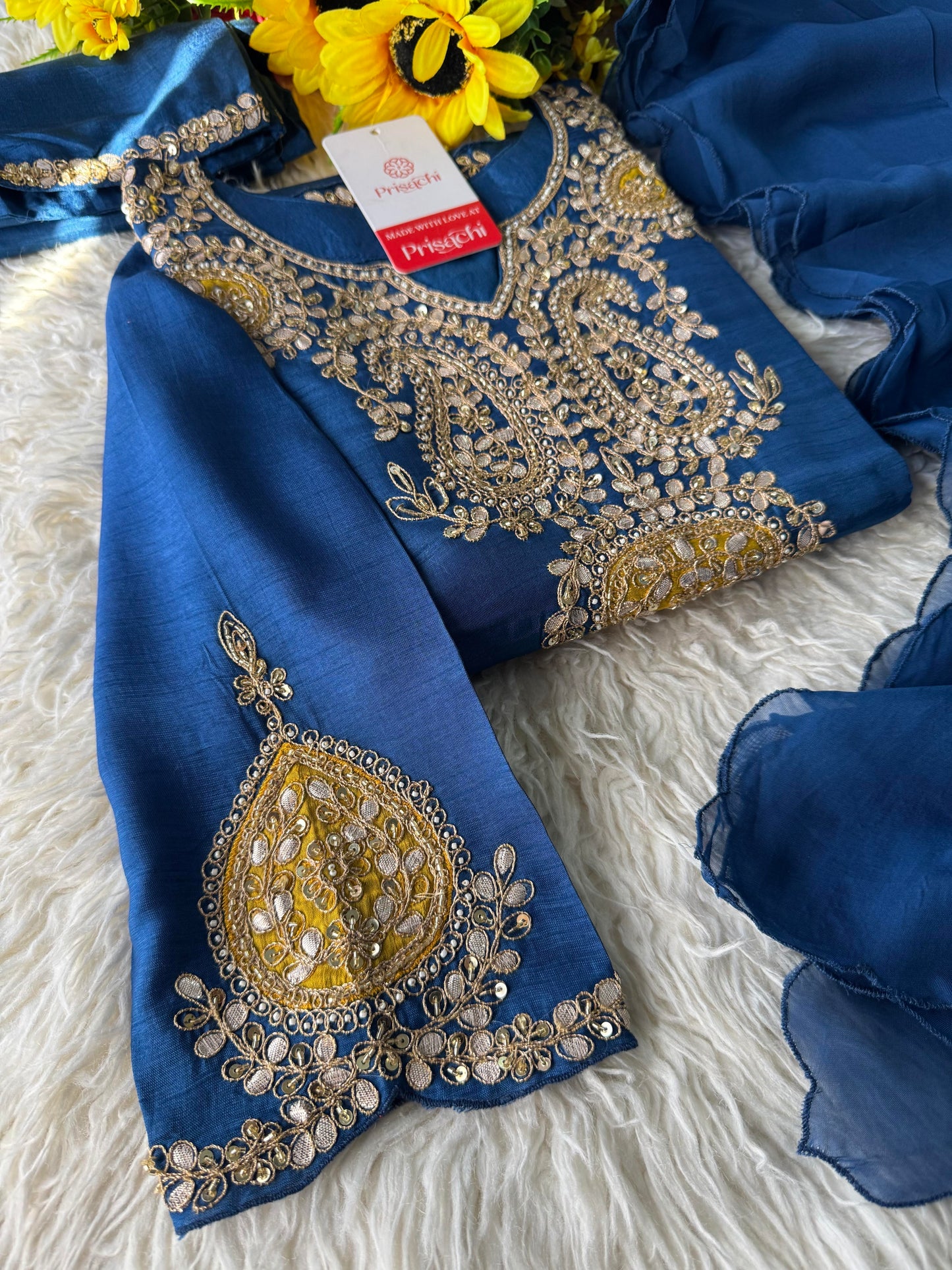 Prisachi Designer Embroidered kurta pant with dupatta