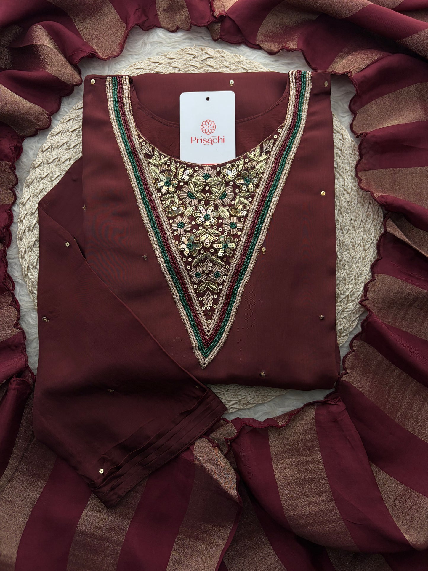 Brown Embroidered Kurta Set with Palazzo Pants & Dupatta | Festive & Party Wear Ethnic Sharara Set