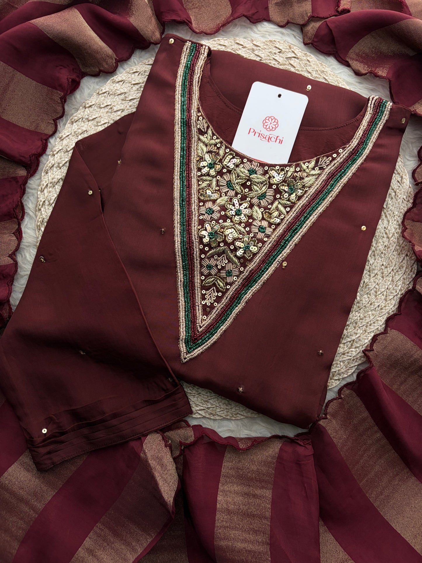 Brown Embroidered Kurta Set with Palazzo Pants & Dupatta | Festive & Party Wear Ethnic Sharara Set