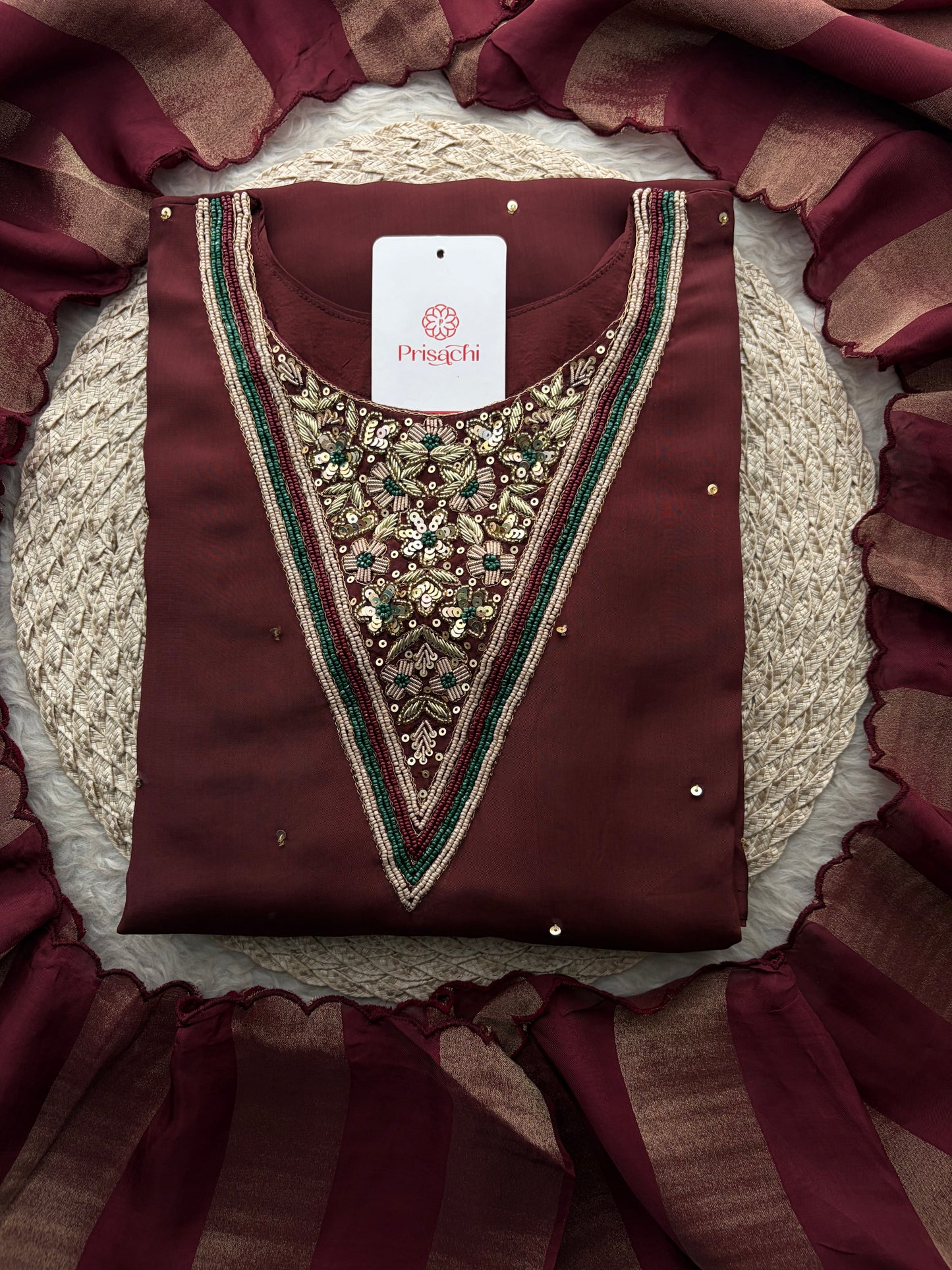Brown Embroidered Kurta Set with Palazzo Pants & Dupatta | Festive & Party Wear Ethnic Sharara Set