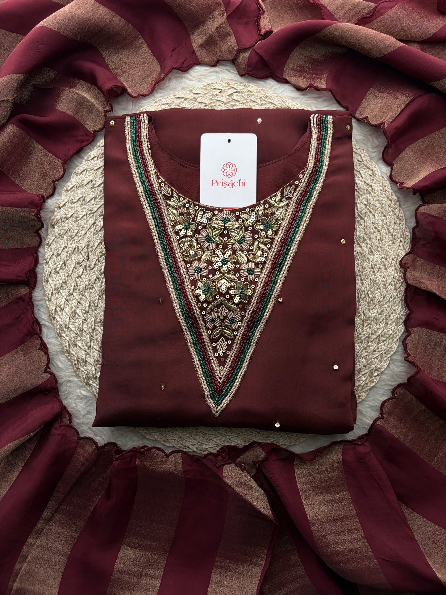 Brown Embroidered Kurta Set with Palazzo Pants & Dupatta | Festive & Party Wear Ethnic Sharara Set
