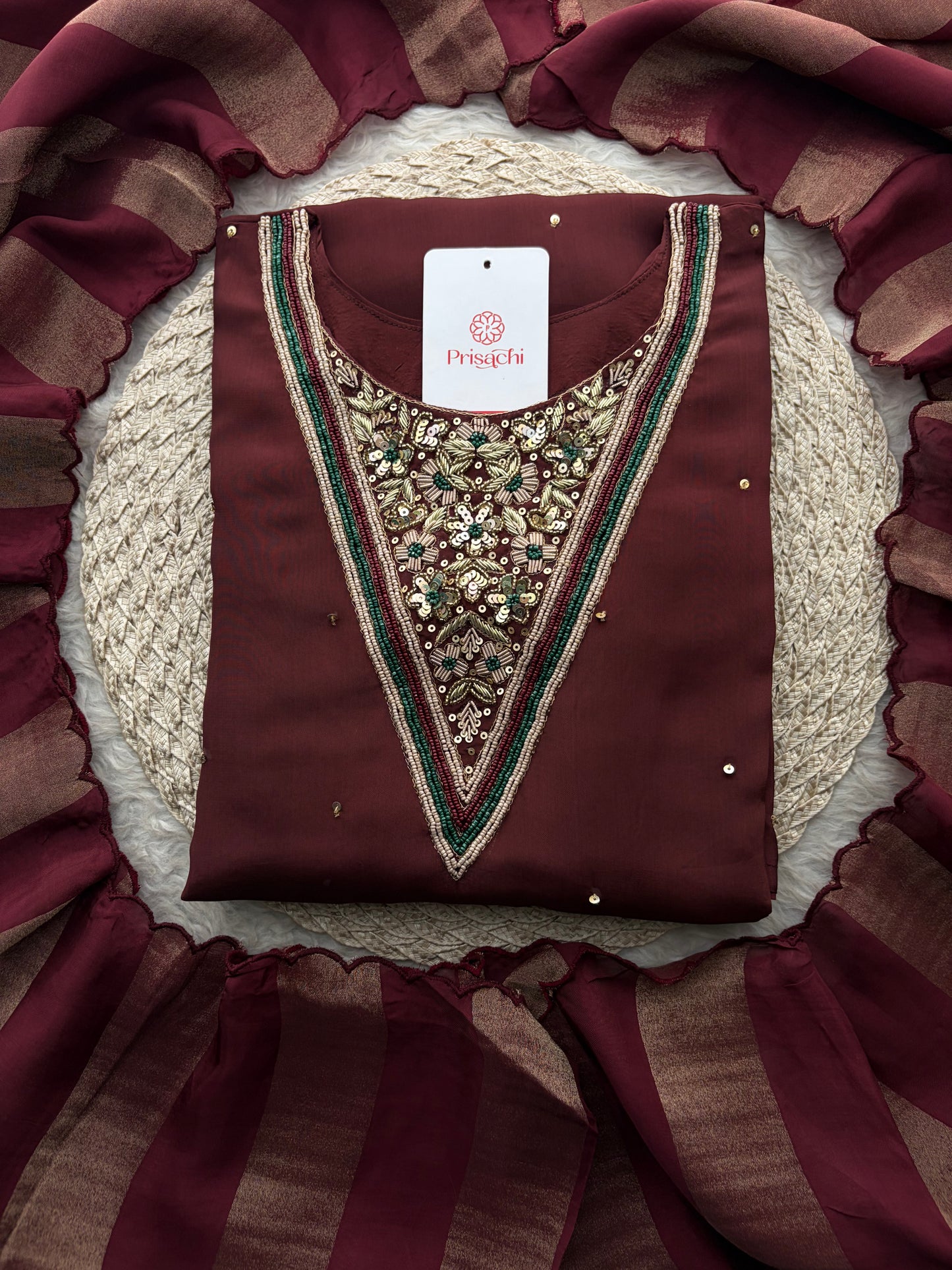 Brown Embroidered Kurta Set with Palazzo Pants & Dupatta | Festive & Party Wear Ethnic Sharara Set