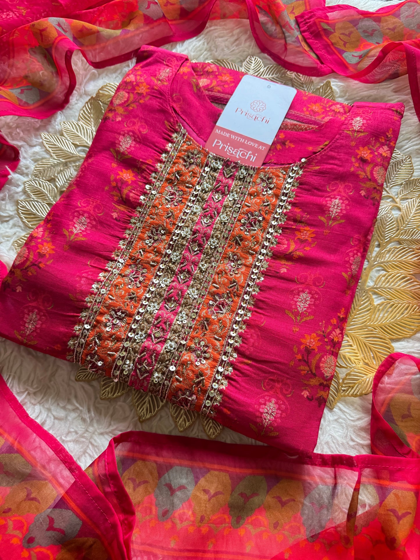 Pink Designer Embroidered Kurta Set with Dupatta & Pant for Women