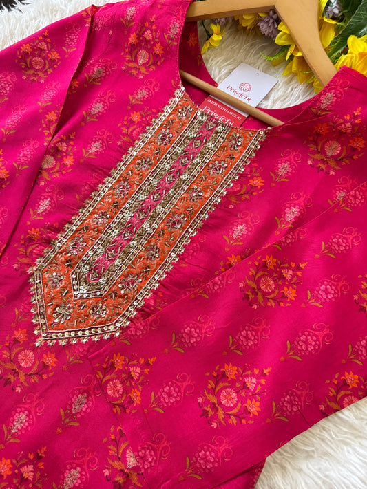 Pink Designer Embroidered Kurta Set with Dupatta & Pant for Women