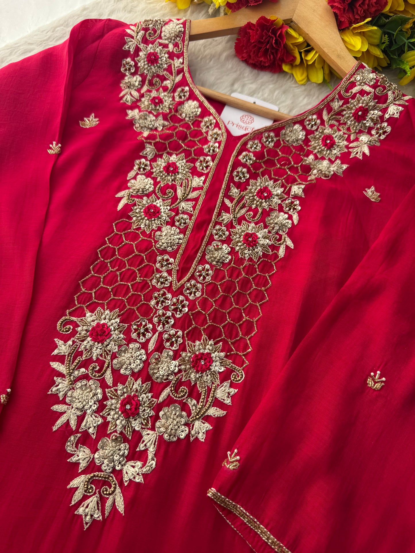 Pink Zardozi Embroidered Kurta Set for Women with Pants & Dupatta | Traditional Ethnic Wear (Copy)