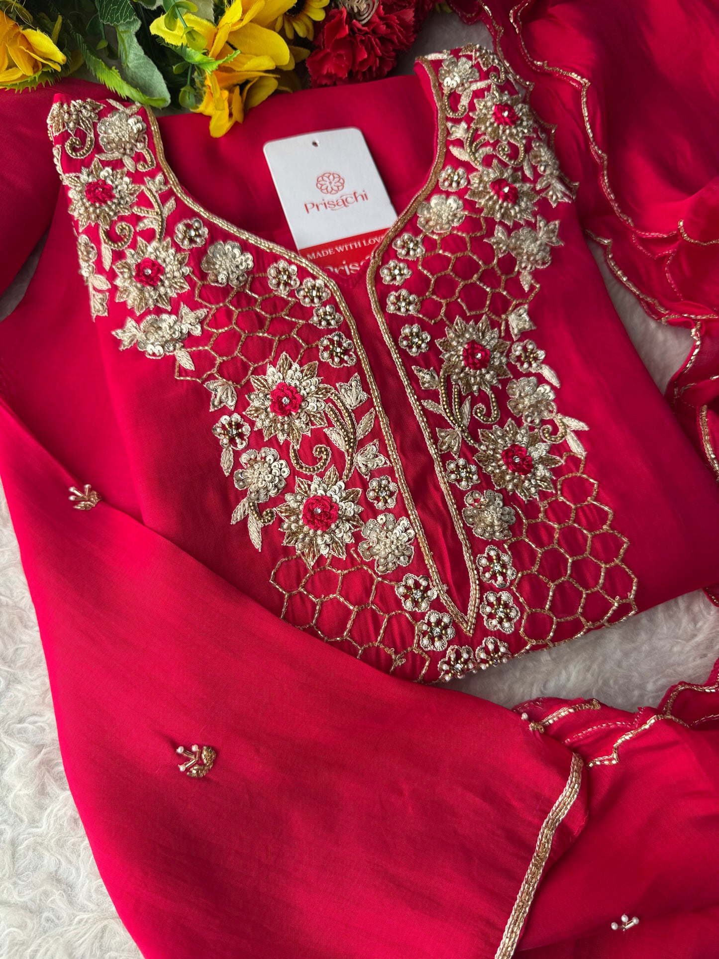 Pink Zardozi Embroidered Kurta Set for Women with Pants & Dupatta | Traditional Ethnic Wear (Copy)