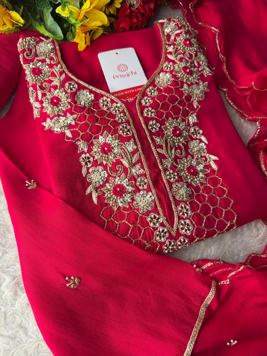 Designer Zardozi Embroidered Kurta Set for Women with Pants & Dupatta | Traditional Ethnic Wear