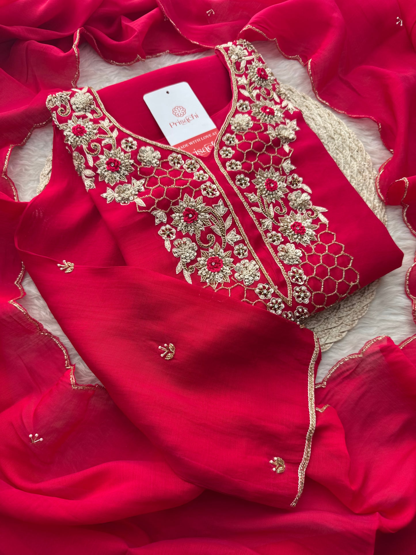 Designer Zardozi Embroidered Kurta Set for Women with Pants & Dupatta | Traditional Ethnic Wear