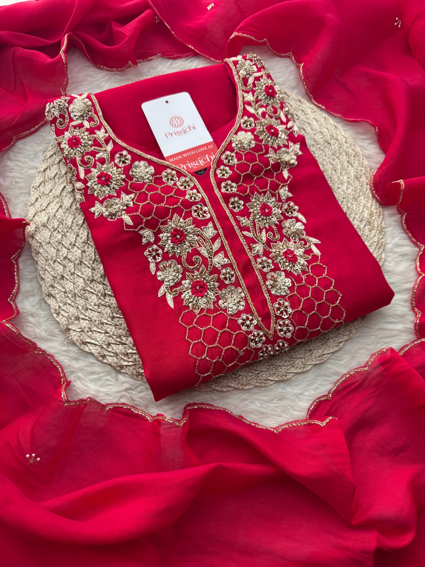 Designer Zardozi Embroidered Kurta Set for Women with Pants & Dupatta | Traditional Ethnic Wear