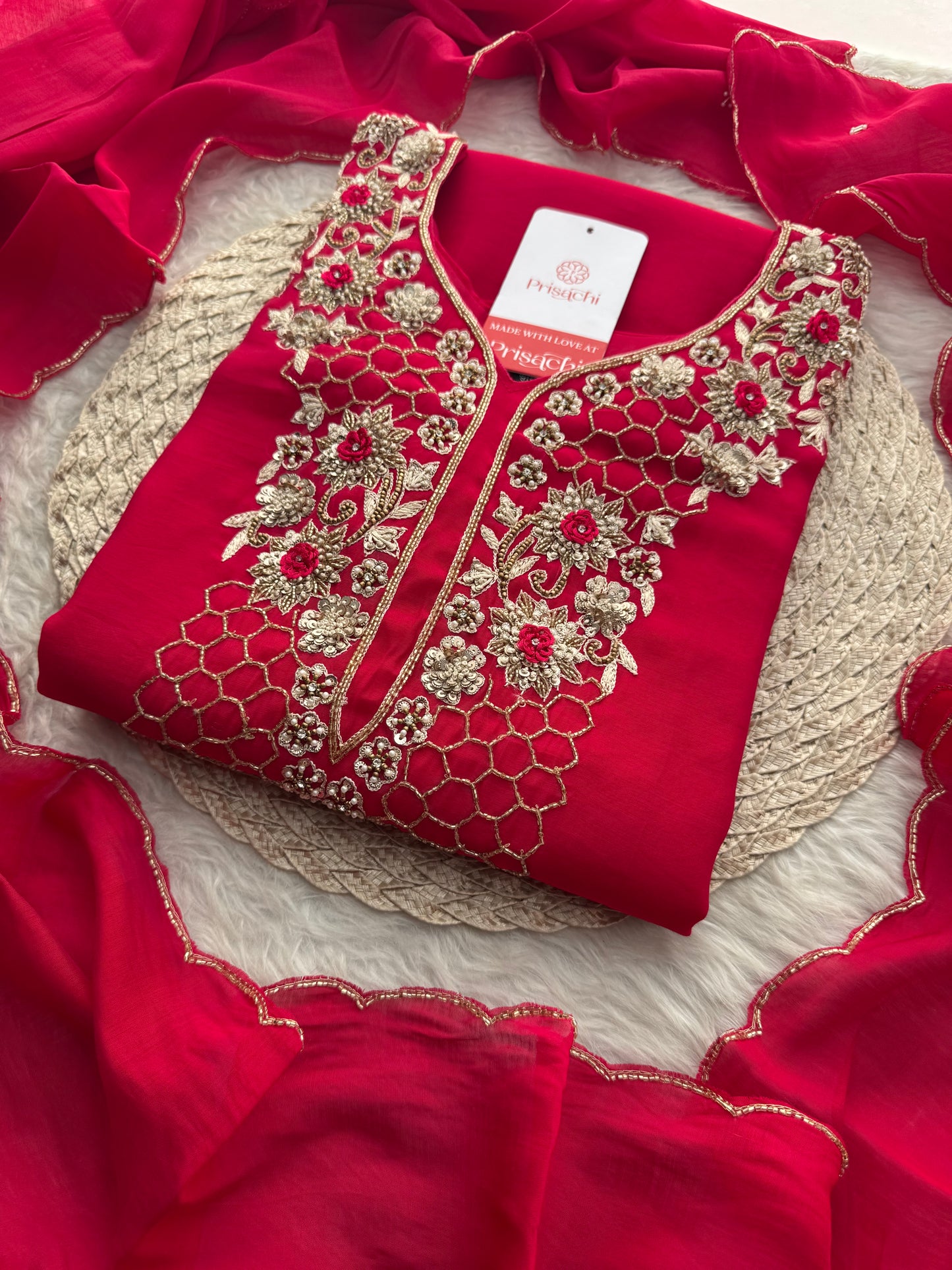 Designer Zardozi Embroidered Kurta Set for Women with Pants & Dupatta | Traditional Ethnic Wear