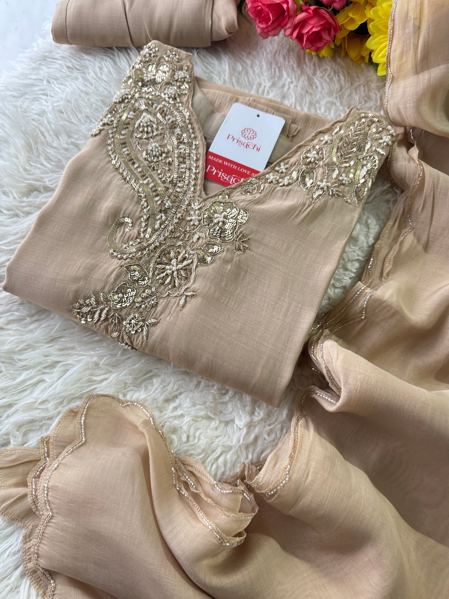 Prisachi Designer Embroidered kurta set with pant with dupatta