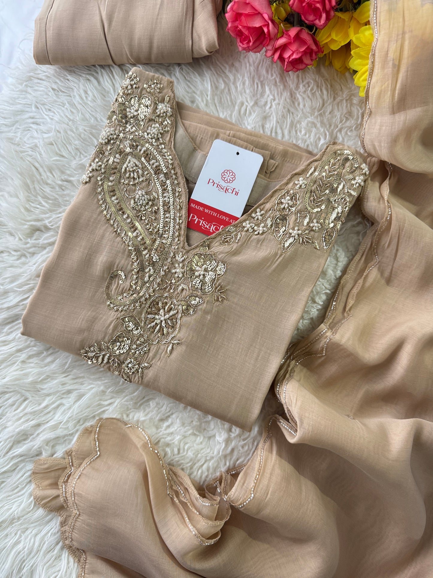 Prisachi Designer Embroidered kurta set with pant with dupatta