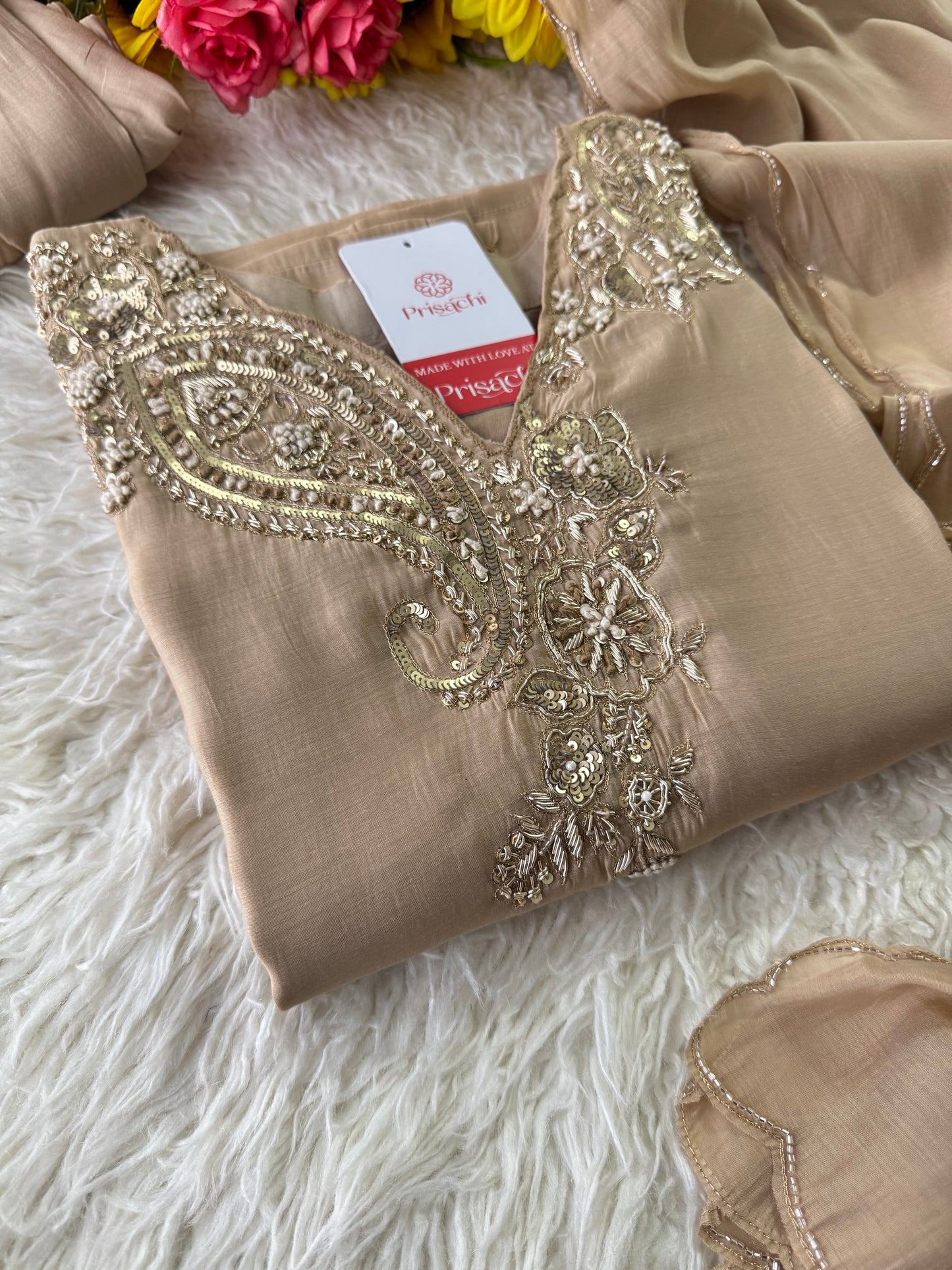 Prisachi Designer Embroidered kurta set with pant with dupatta