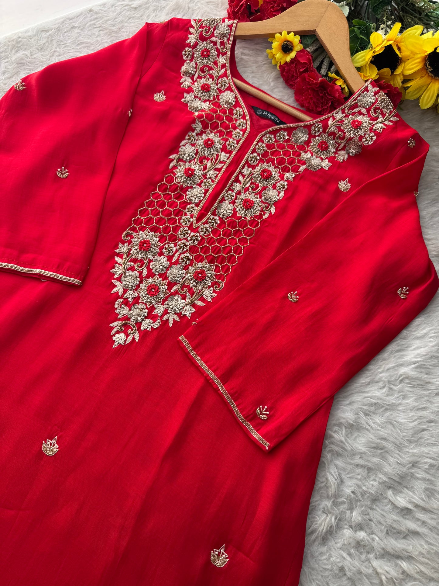 Designer Zardozi Embroidered Kurta Set for Women with Pants & Dupatta | Traditional Ethnic Wear