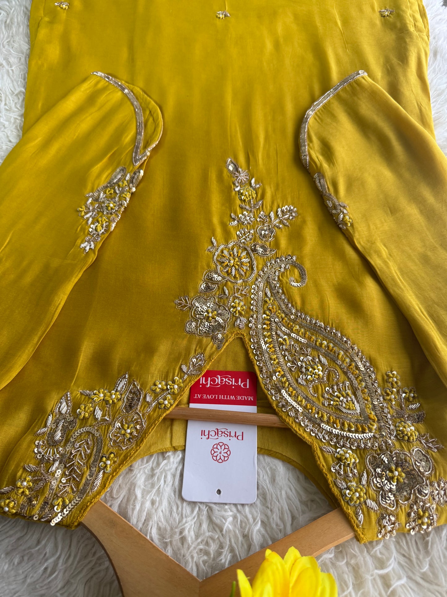 Yellow Designer Embroidered kurta set with pant with dupatta