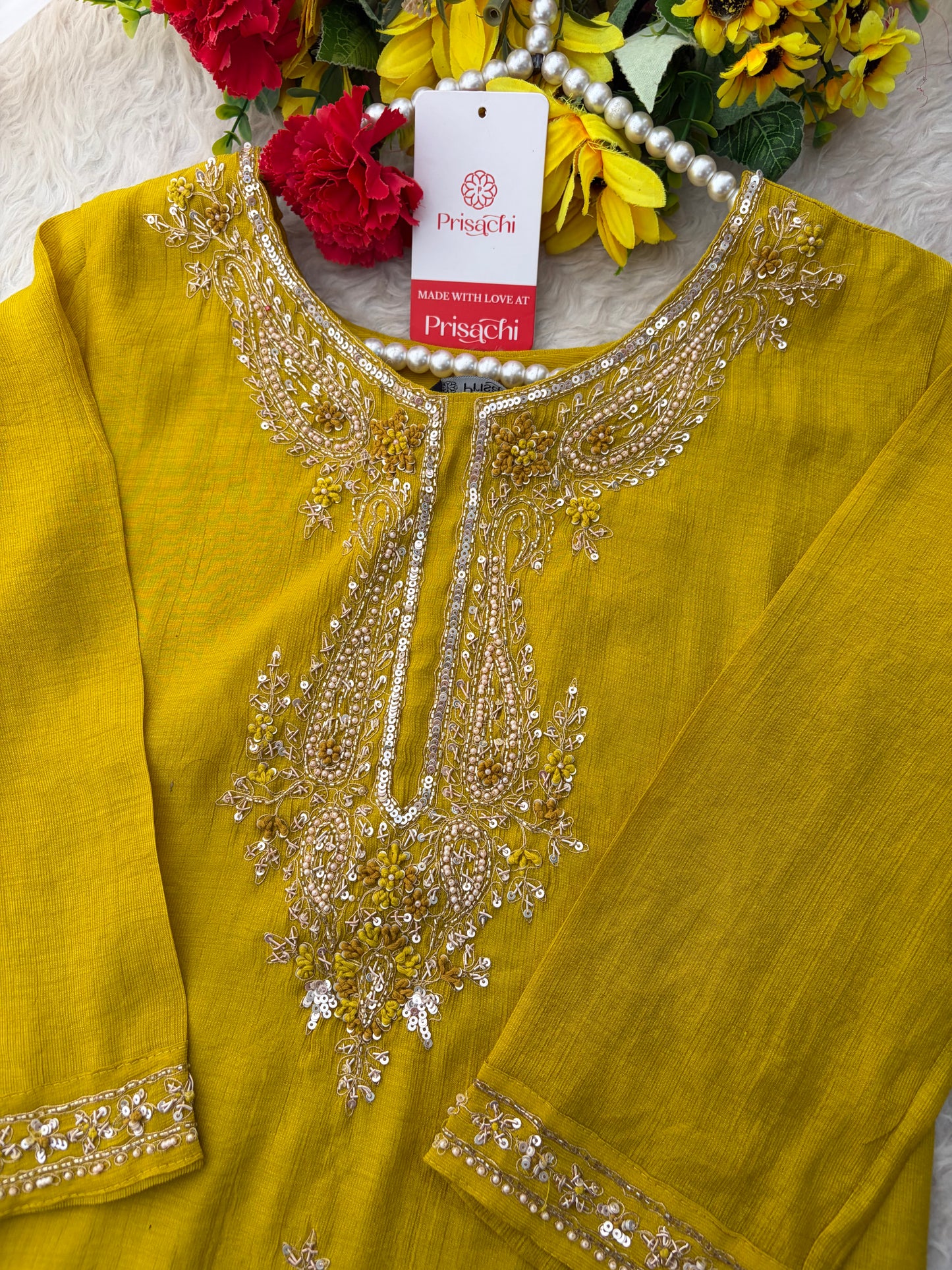 Yellow Embroidered Ethnic Kurta Set for Women with Pants & Dupatta | Party & Traditional Wear