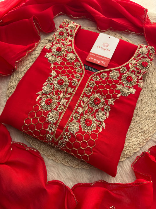 Red Zardozi Embroidered Kurta Set for Women with Pants & Dupatta | Traditional Ethnic Wear (Copy)