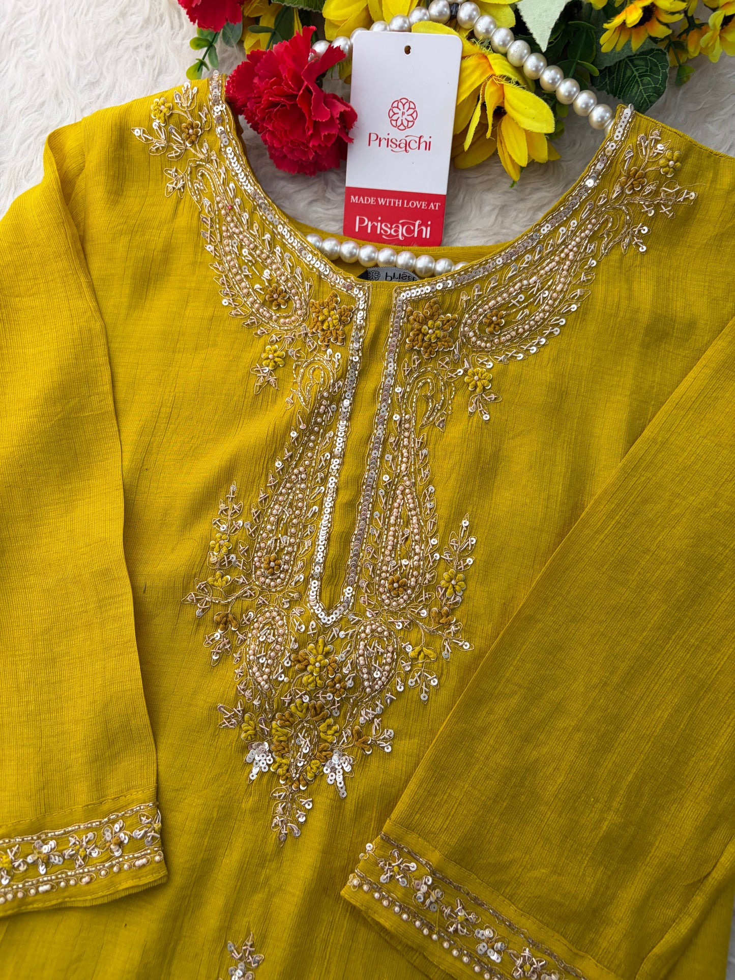 Yellow Embroidered Ethnic Kurta Set for Women with Pants & Dupatta | Party & Traditional Wear