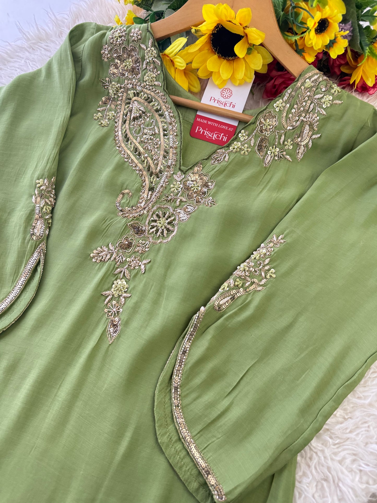 Prisachi Designer Embroidered kurta set with pant with dupatta