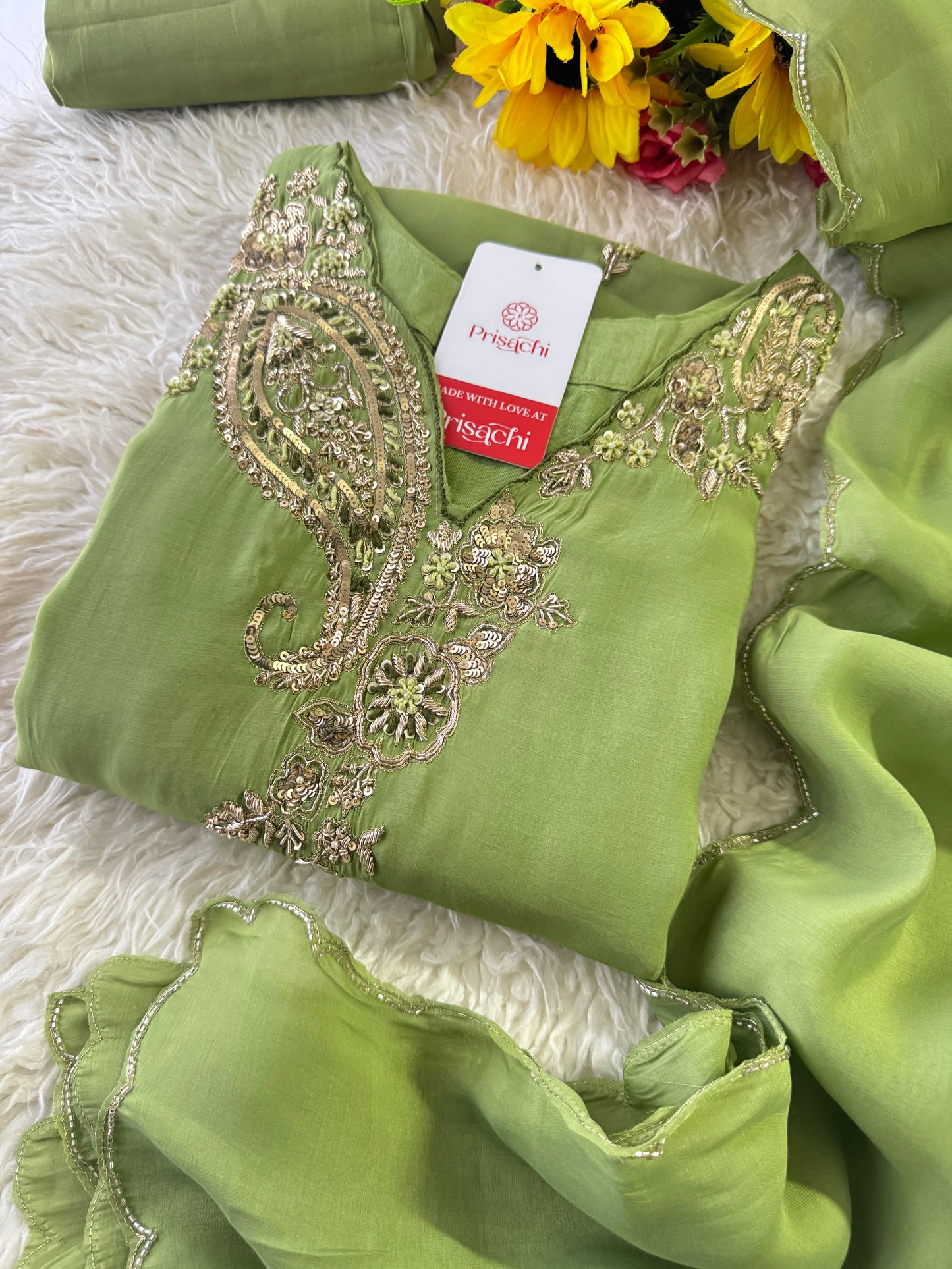 Prisachi Designer Embroidered kurta set with pant with dupatta