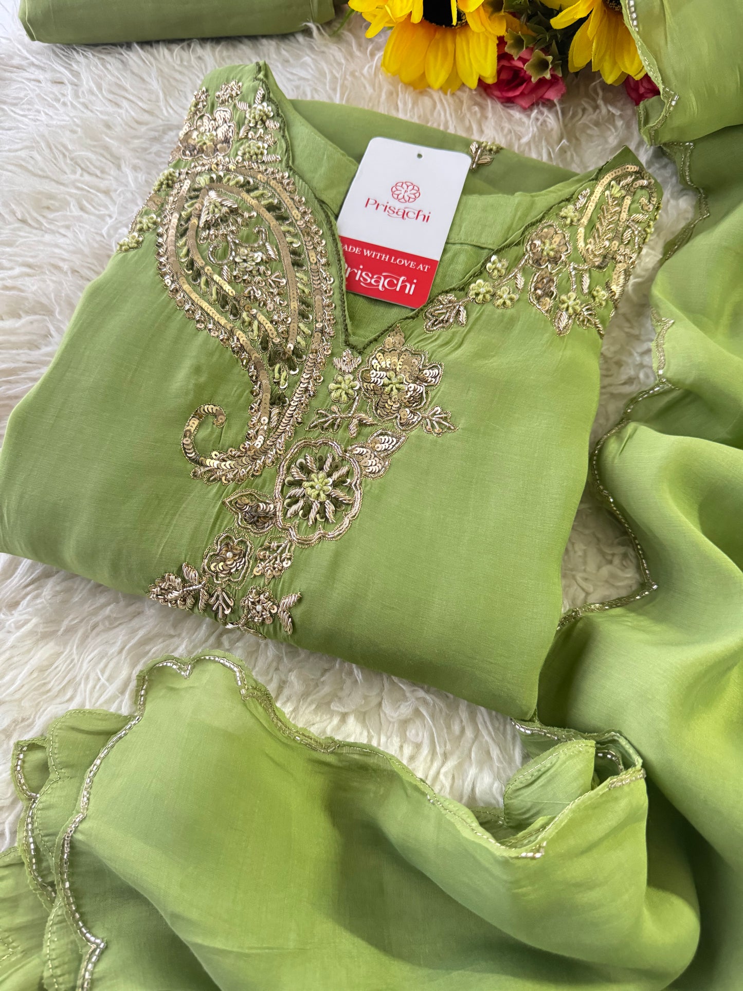 Prisachi Designer Embroidered kurta set with pant with dupatta