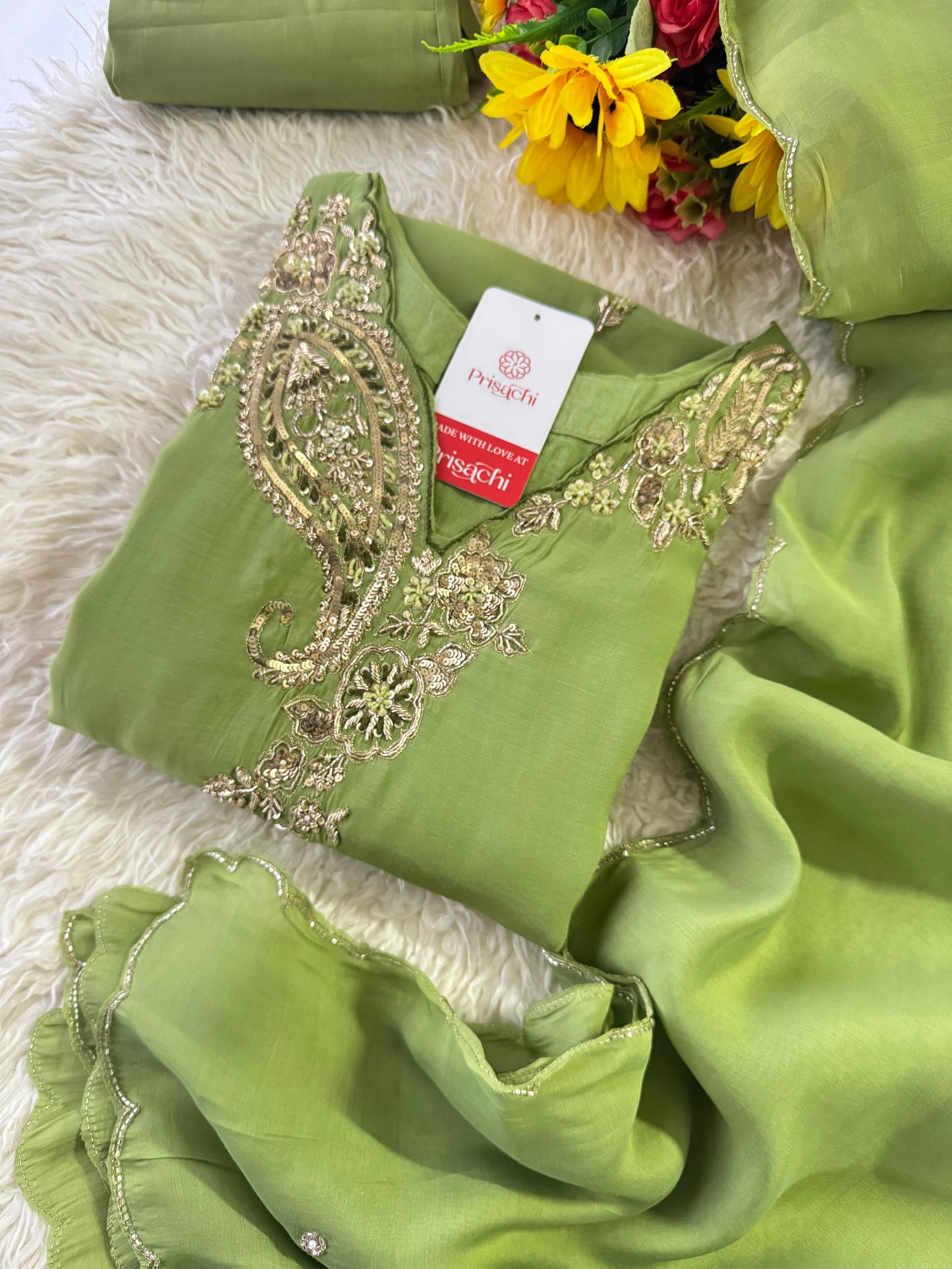 Prisachi Designer Embroidered kurta set with pant with dupatta