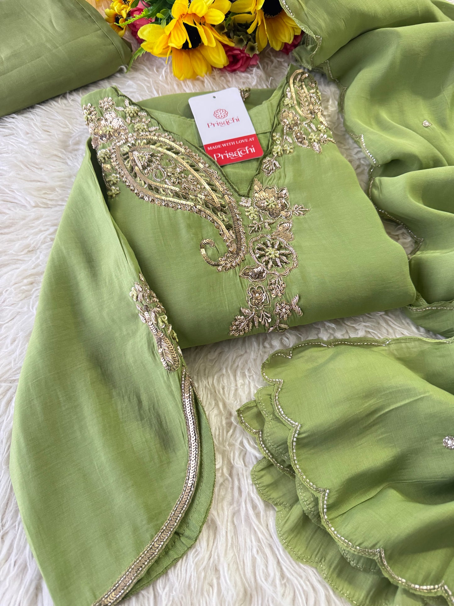 Prisachi Designer Embroidered kurta set with pant with dupatta