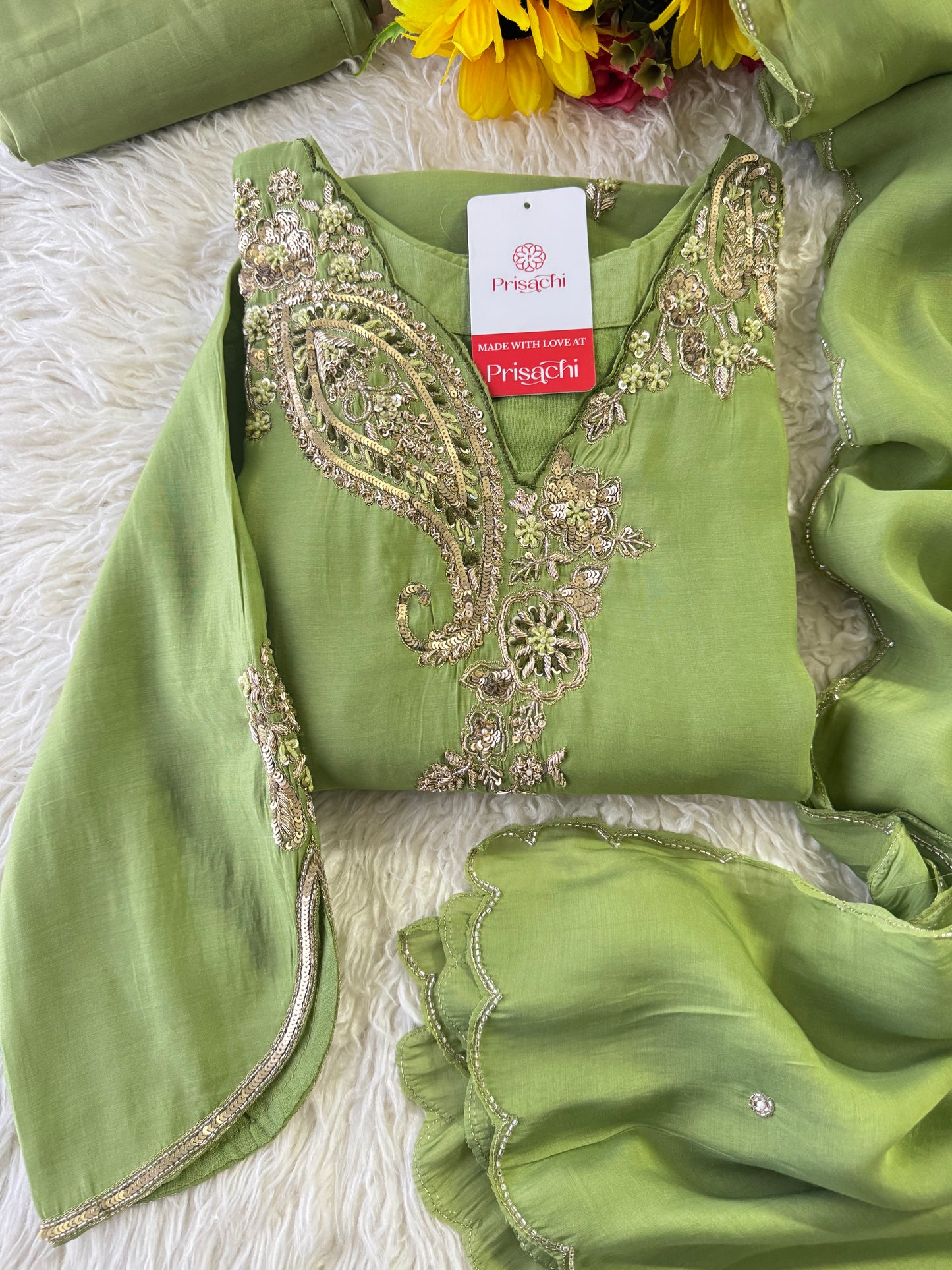 Prisachi Designer Embroidered kurta set with pant with dupatta