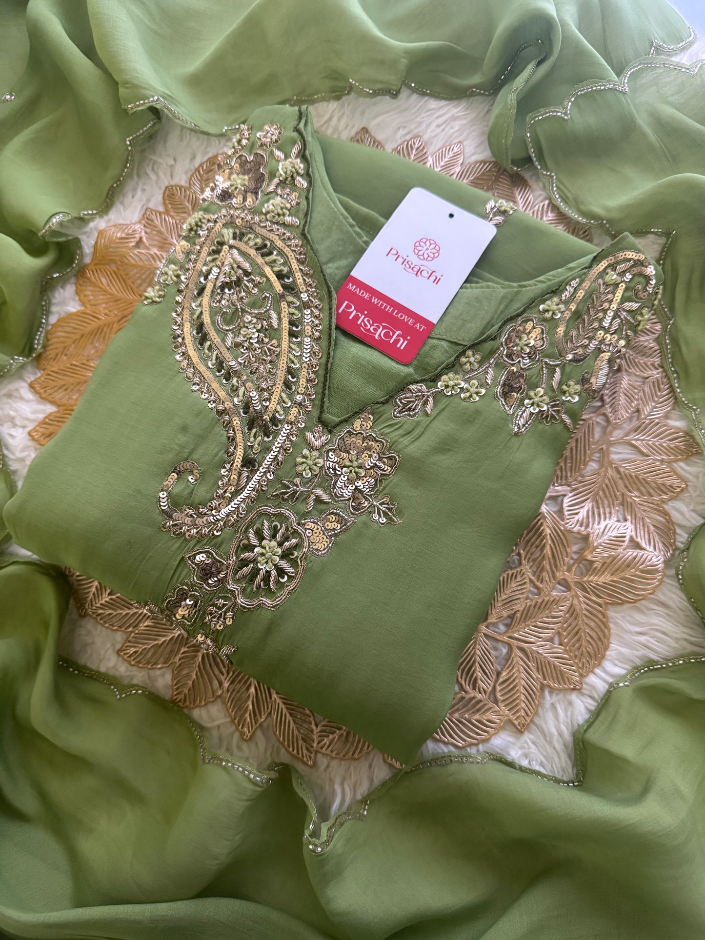 Prisachi Designer Embroidered kurta set with pant with dupatta