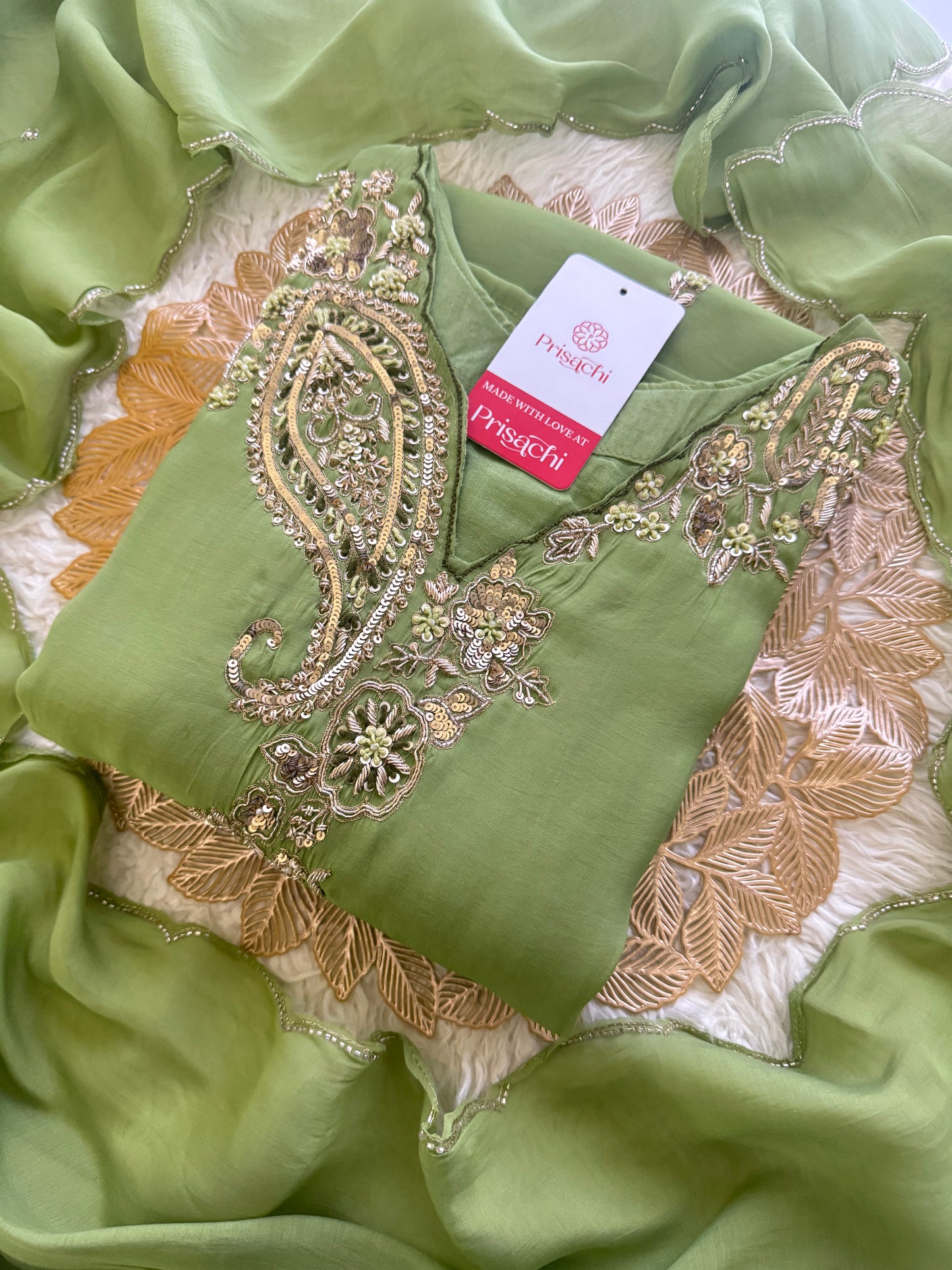 Prisachi Designer Embroidered kurta set with pant with dupatta