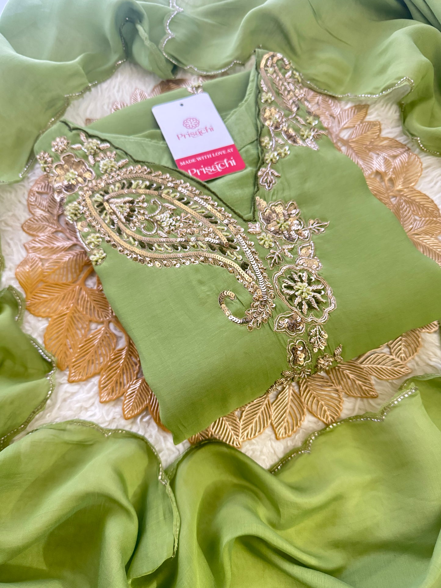 Prisachi Designer Embroidered kurta set with pant with dupatta