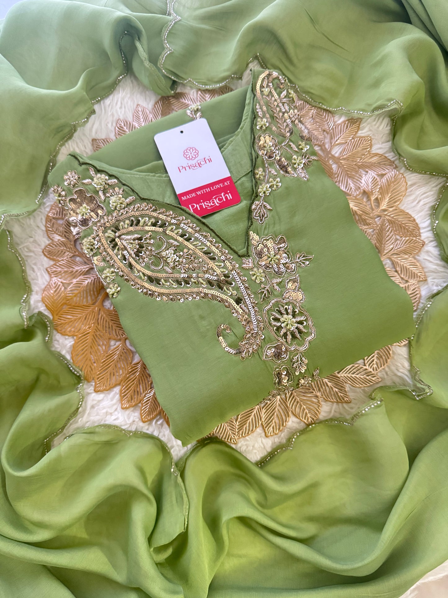 Prisachi Designer Embroidered kurta set with pant with dupatta