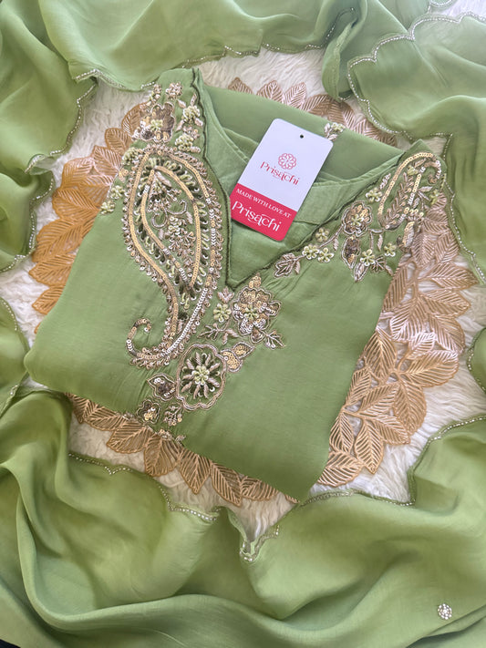 Pista Green  Designer Embroidered kurta set with pant with dupatta