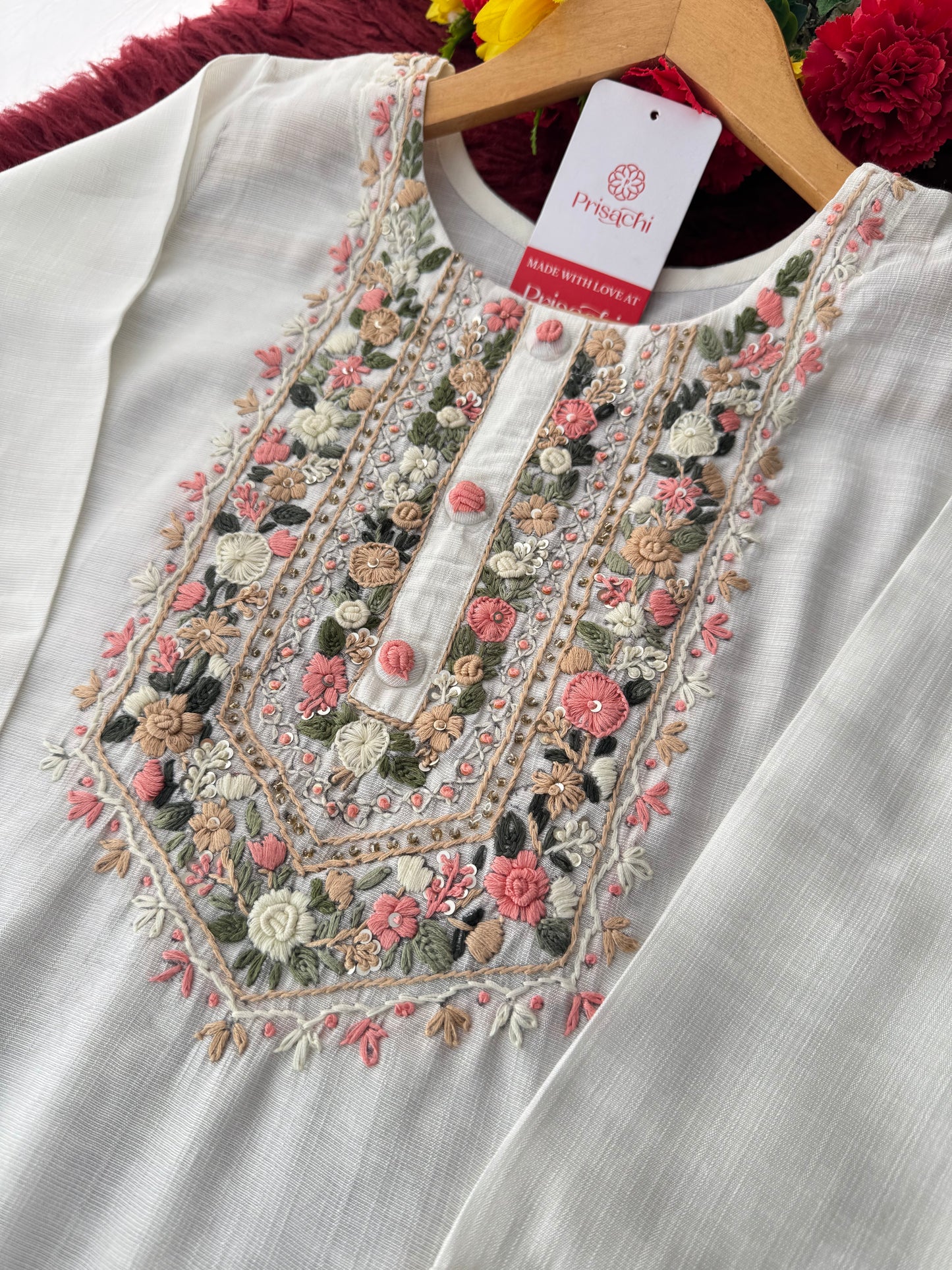 White Thread Embroidered Straight Kurti Pant Co-ord Set for Women | Ethnic Office Wear & Daily Wear Outfit (Copy)